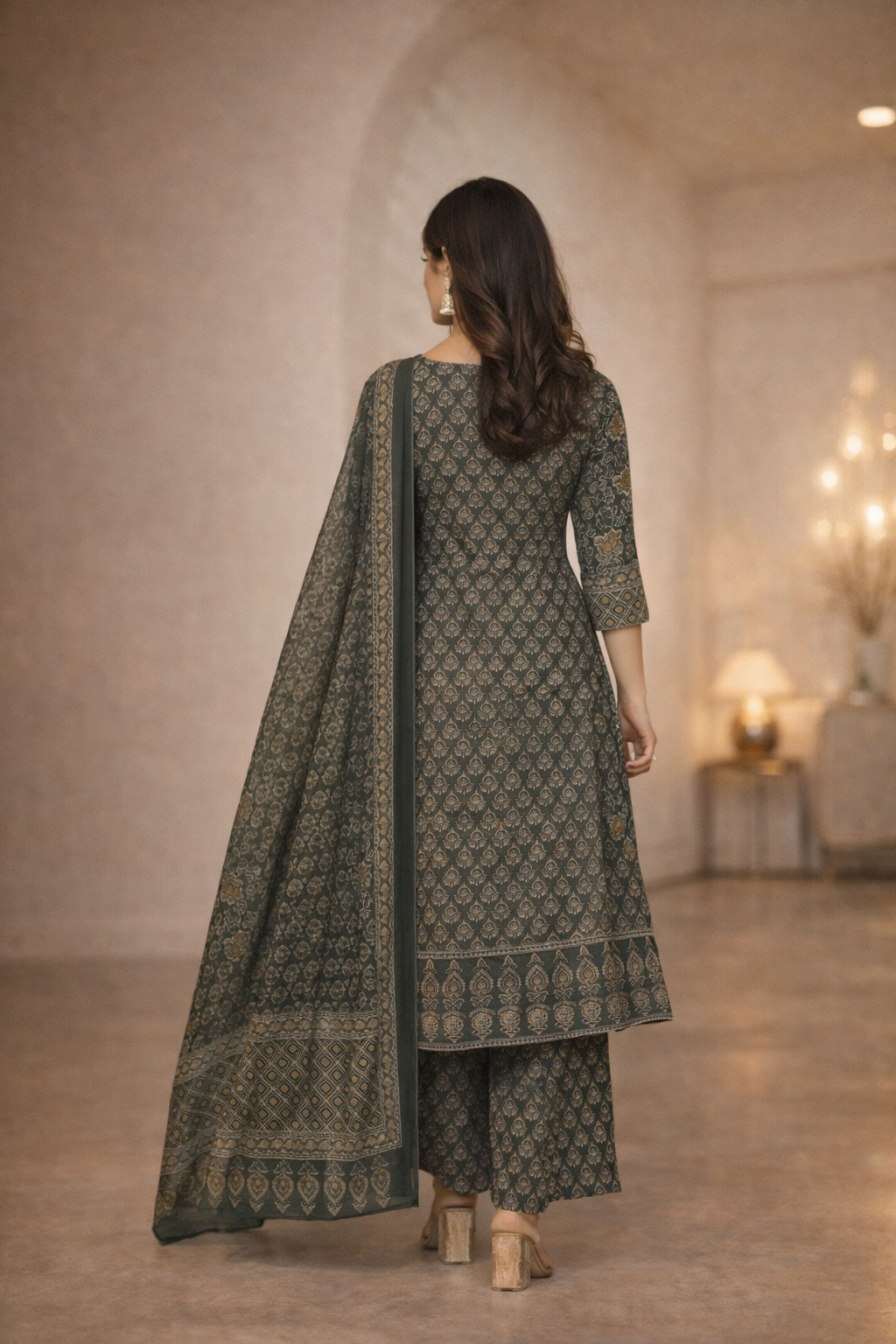 Spice Wardrobe Elegant Blue Printed Cotton Suit