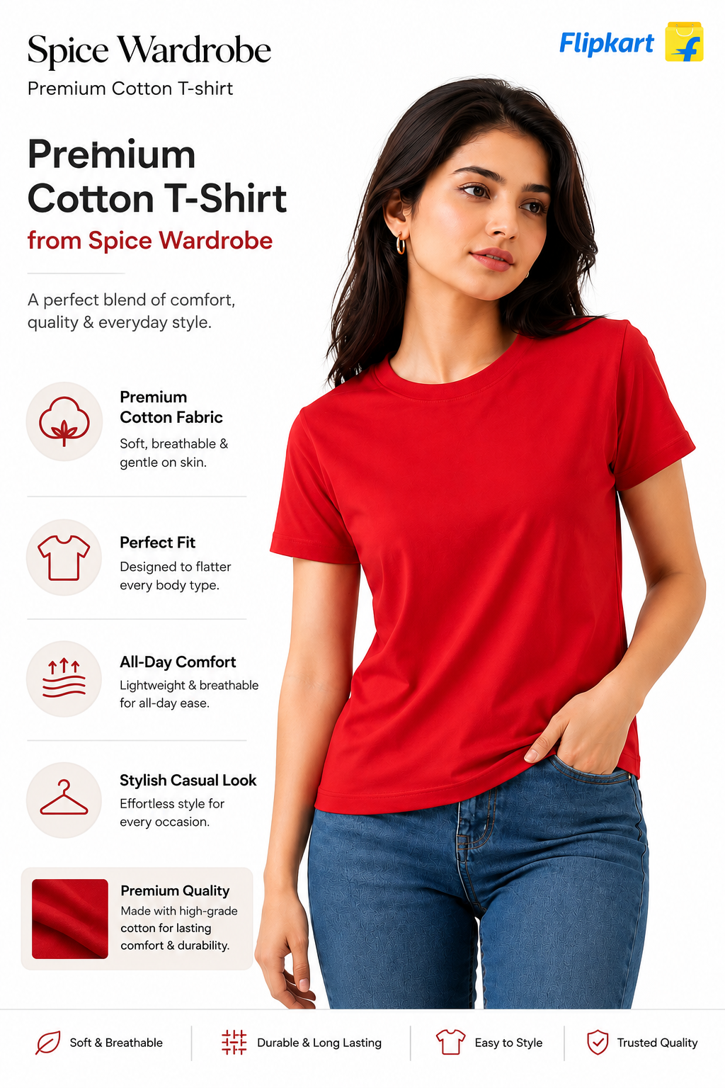 Spice Wardrobe Plain Cotton Women T-Shirt