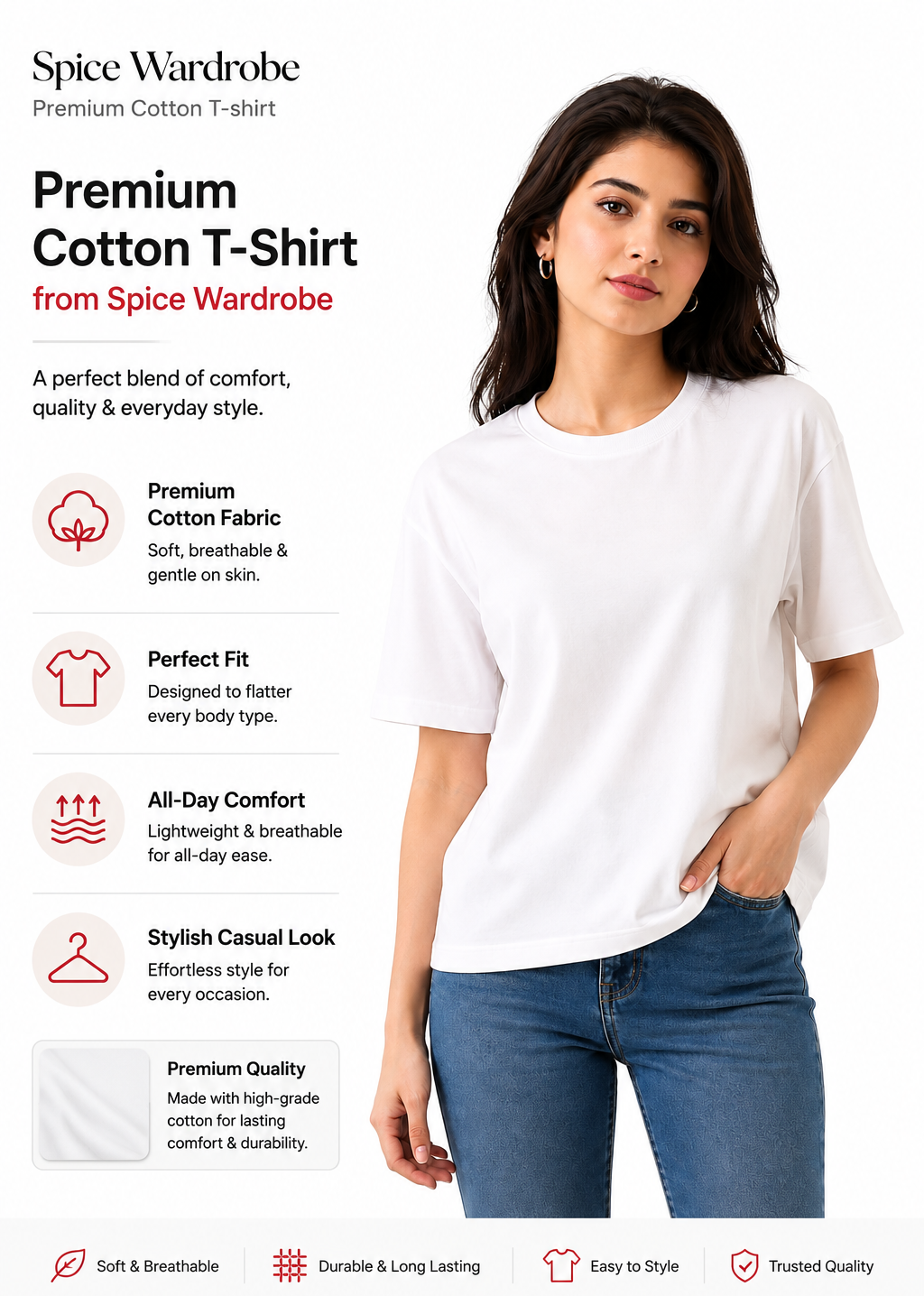 Spice Wardrobe Plain Cotton Women T-Shirt
