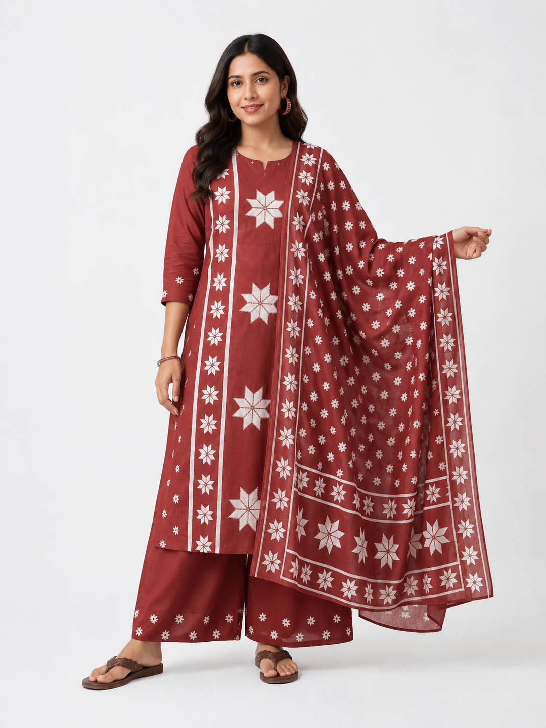 Spice Wardrobe Elegant Burnt Orange Printed Cotton Suit