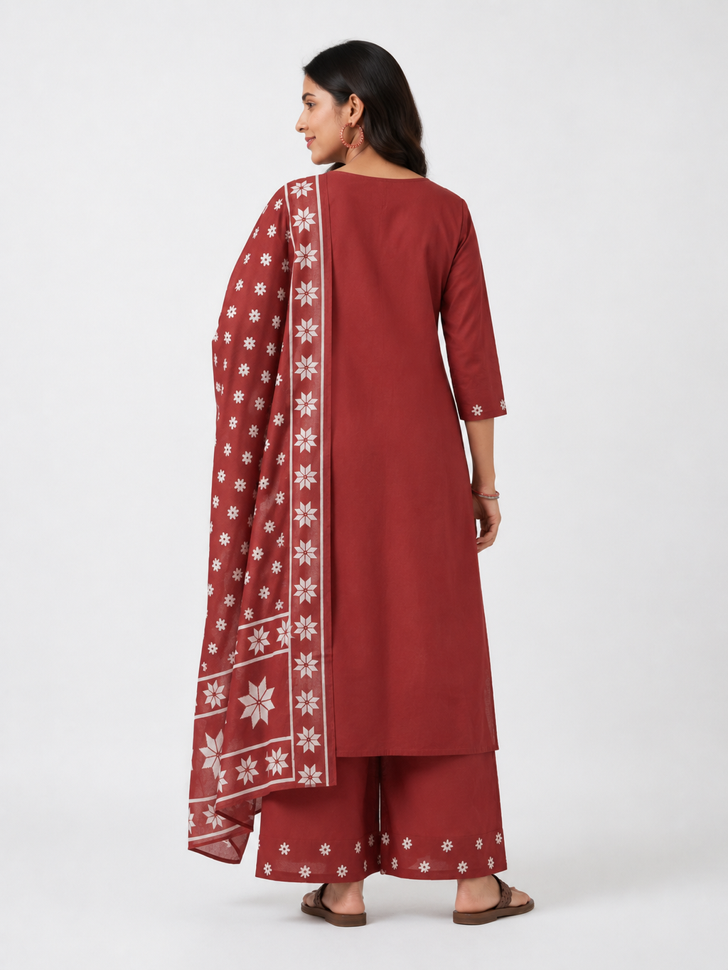 Spice Wardrobe Elegant Burnt Orange Printed Cotton Suit