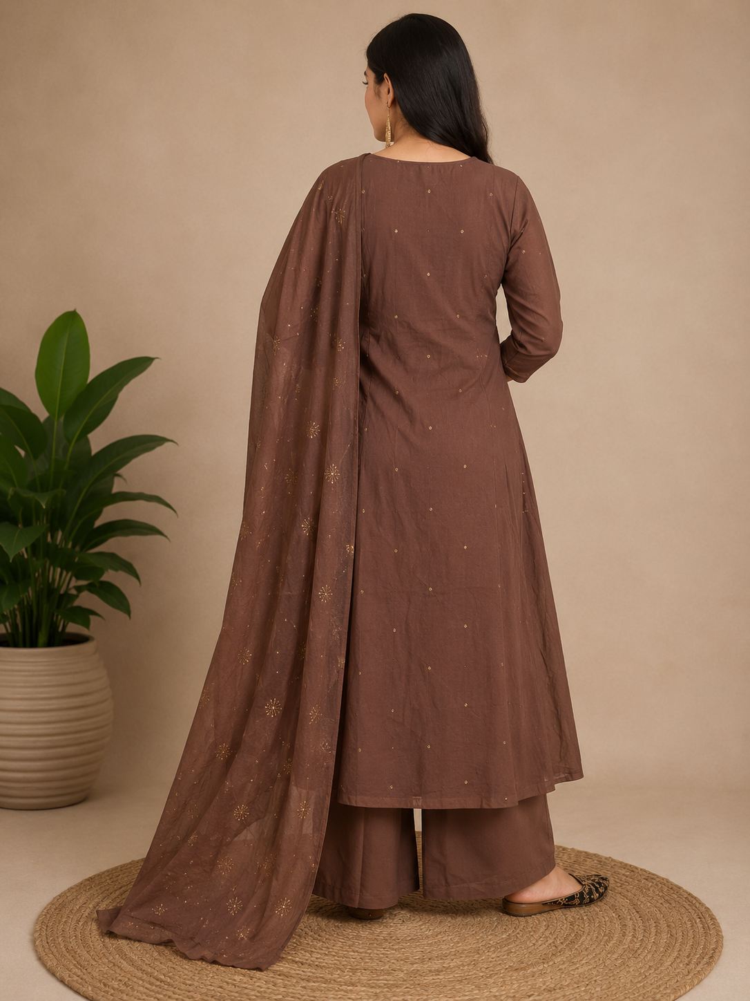 Spice Wardrobe Elegant Brown Cotton Suit