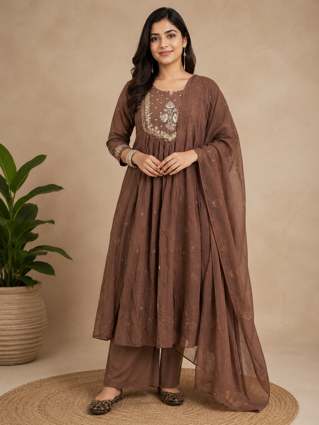 Spice Wardrobe Elegant Brown Cotton Suit