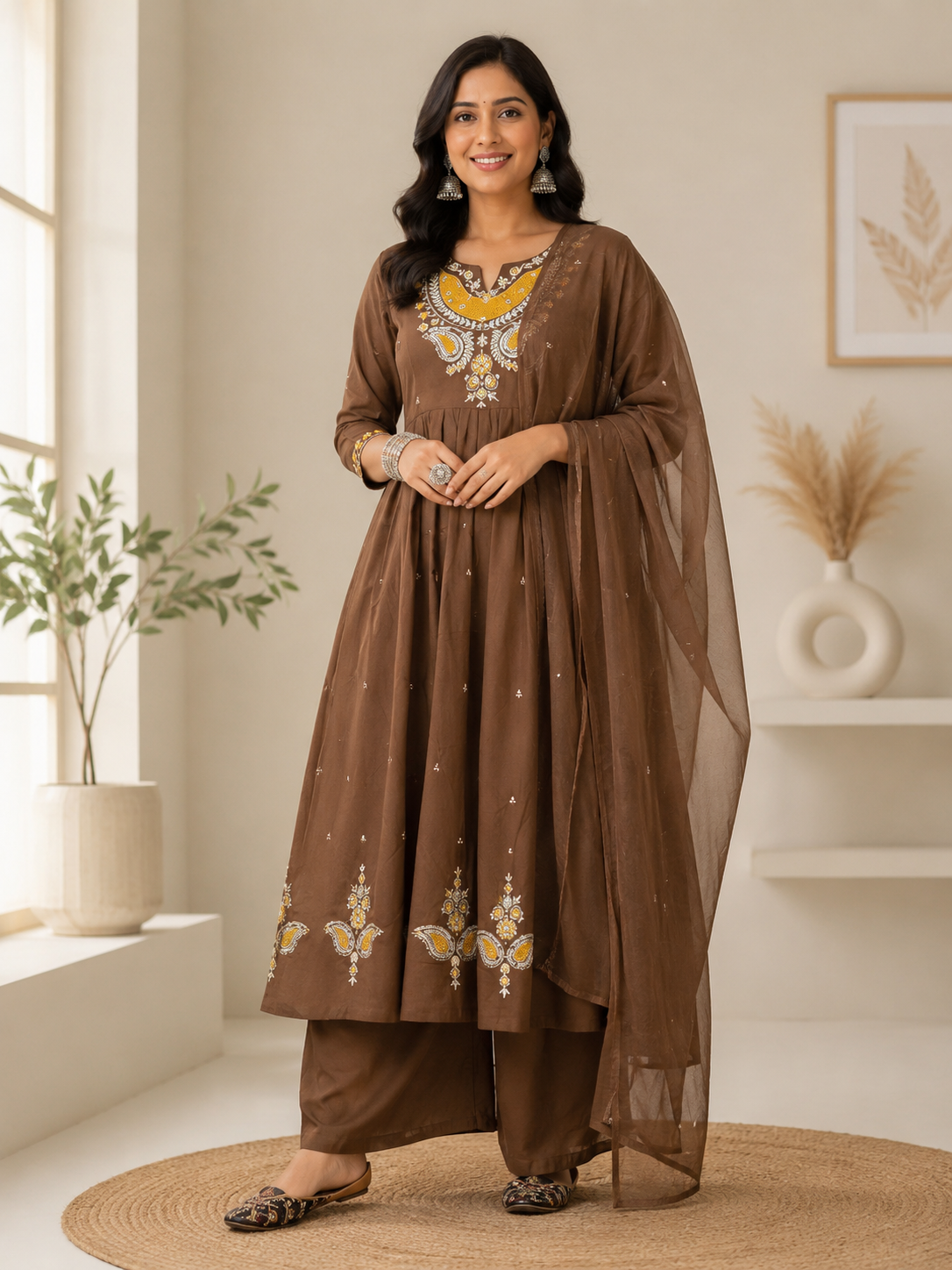 Spice Wardrobe Elegant Brown Cotton Suit