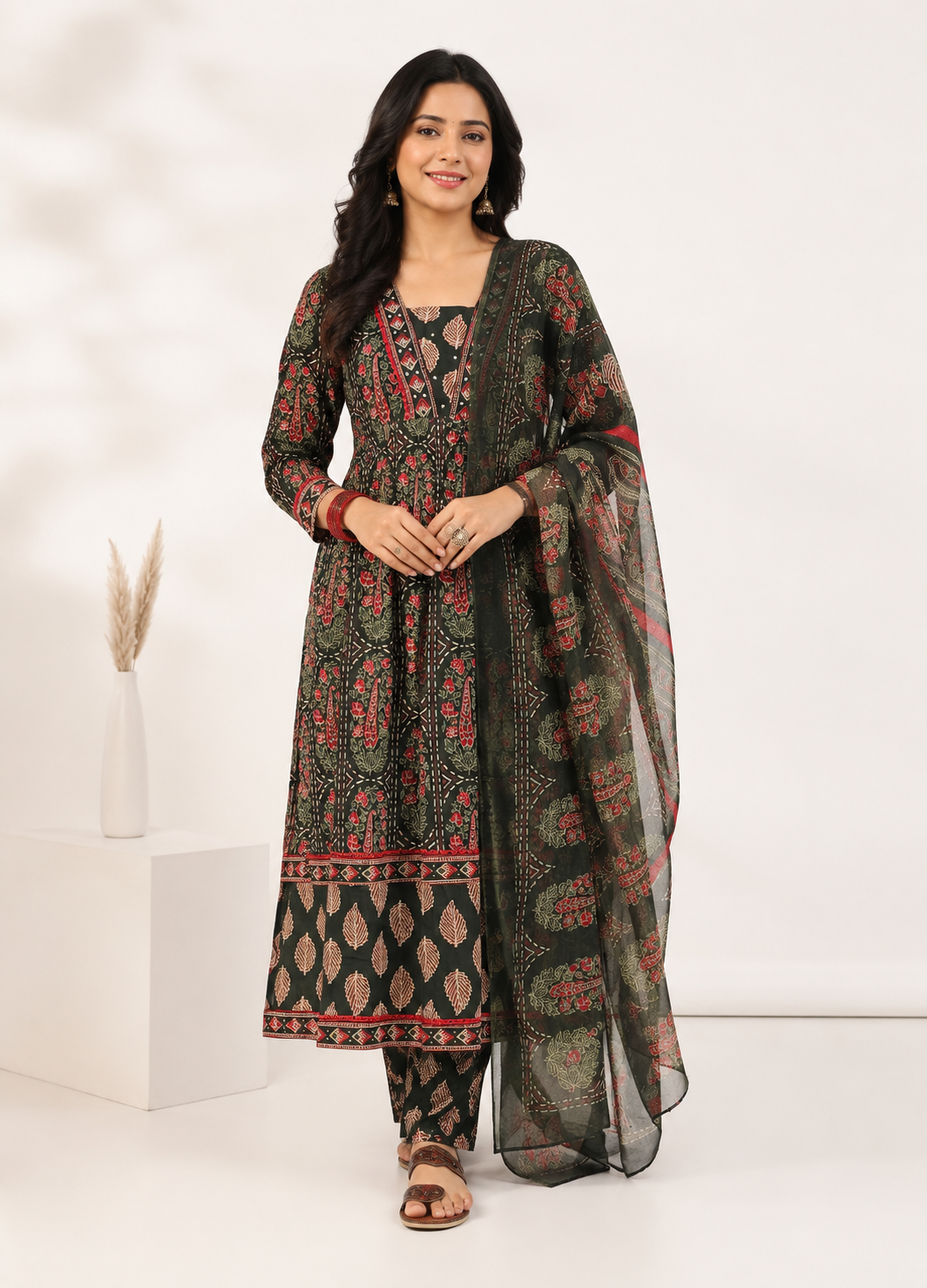 Spice Wardrobe Elegant Green Cotton Suit