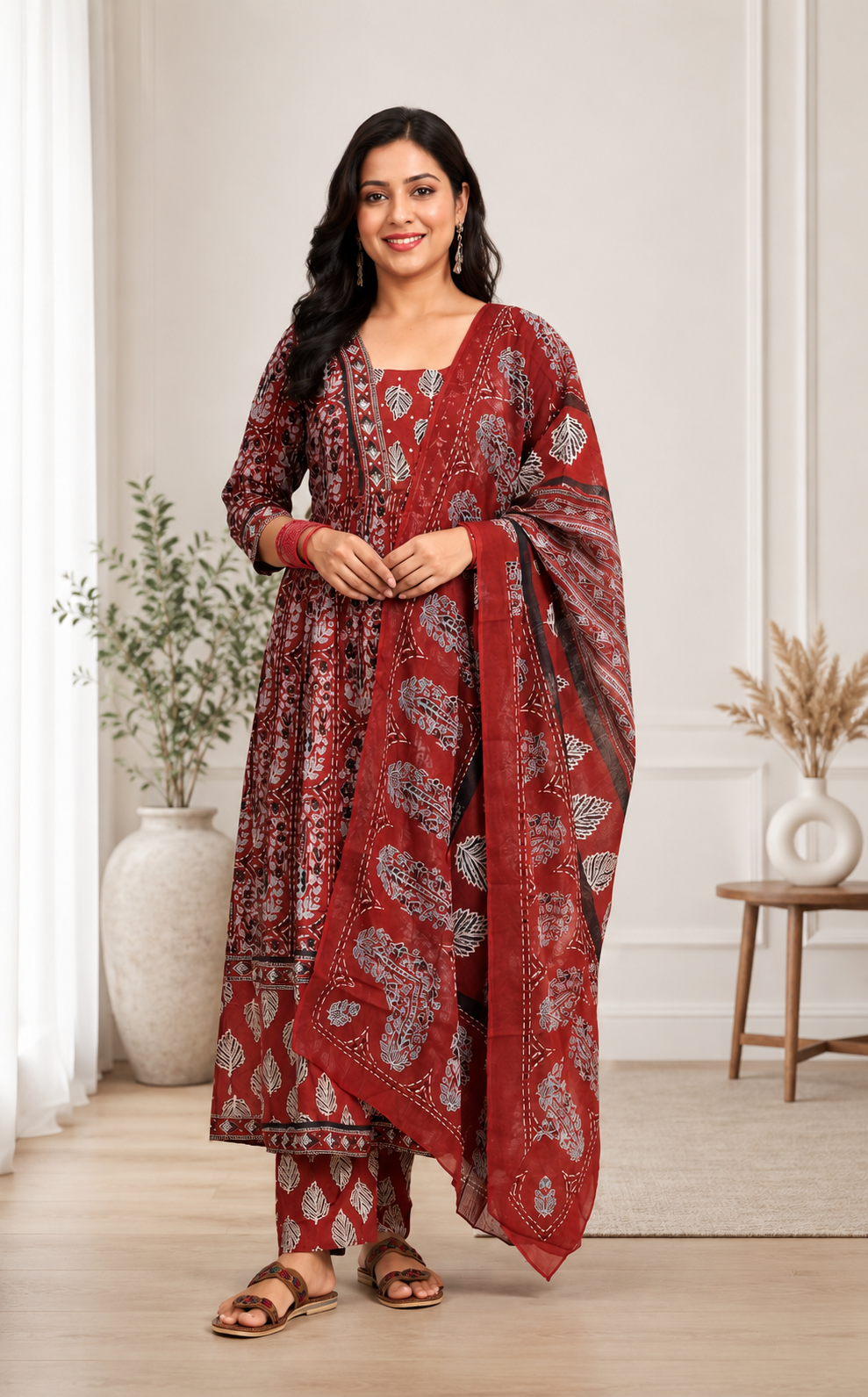 Spice Wardrobe Elegant Red Cotton Suit