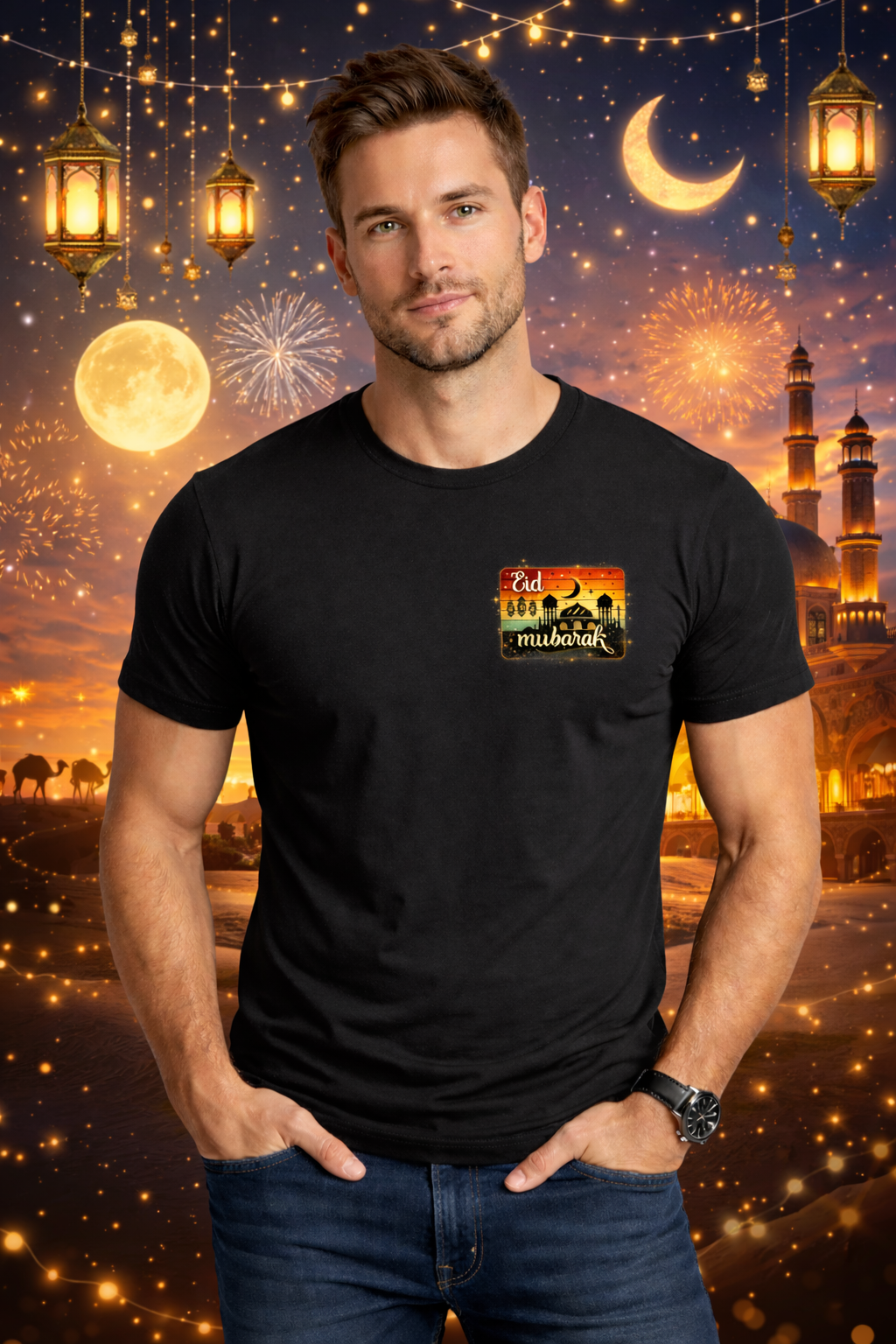 Eid Special T-Shirt for Men, Black,Festival Wear