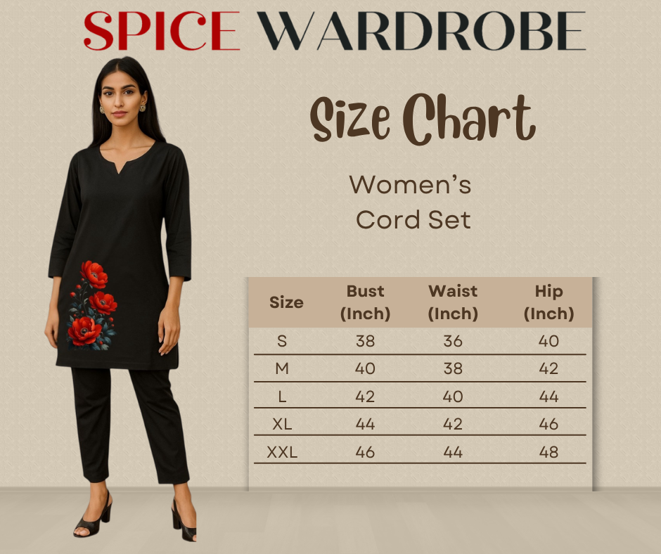 Spice Wardrobe - Women's Black Ethnic Co-Ord Set | Premium 100% Cotton | Rich Ultra Soft Fabric | Solid Color Printed