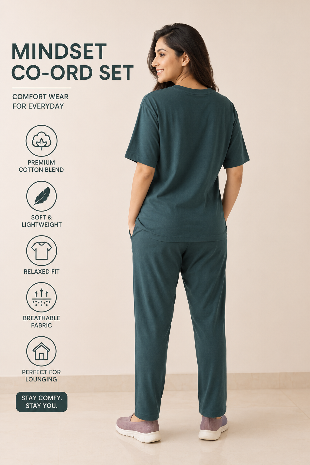 Spice Wardrobe Mindset Co-ord Set Women Cotton Casual Tee and Pants