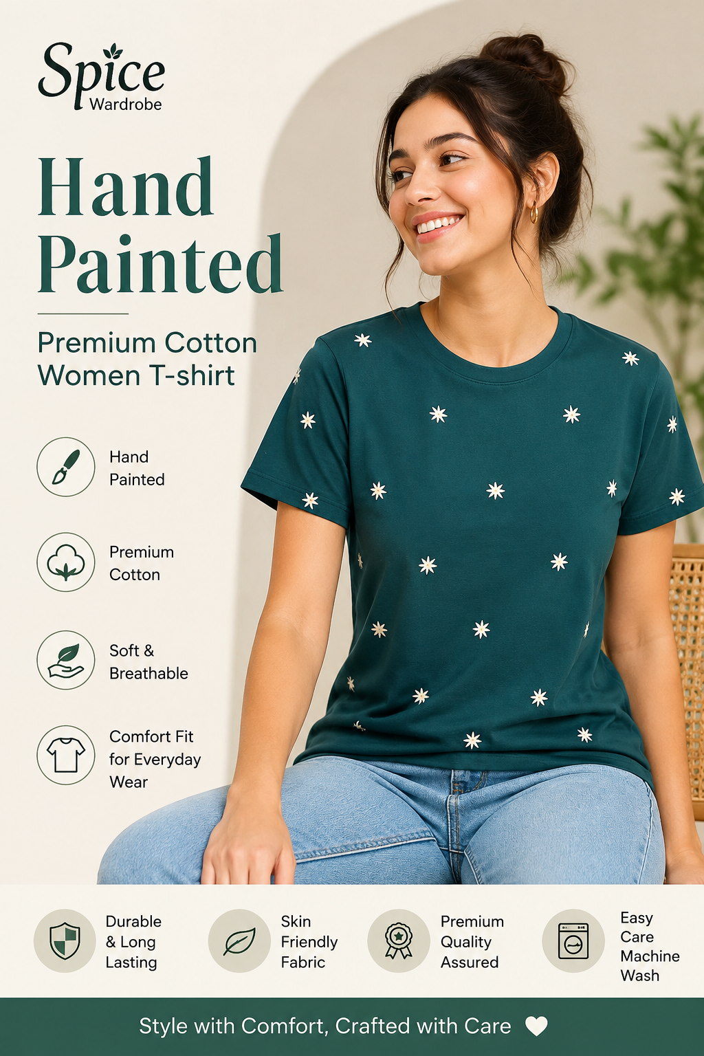 Spice Wardrobe Hand Painted Cotton Women T-Shirt