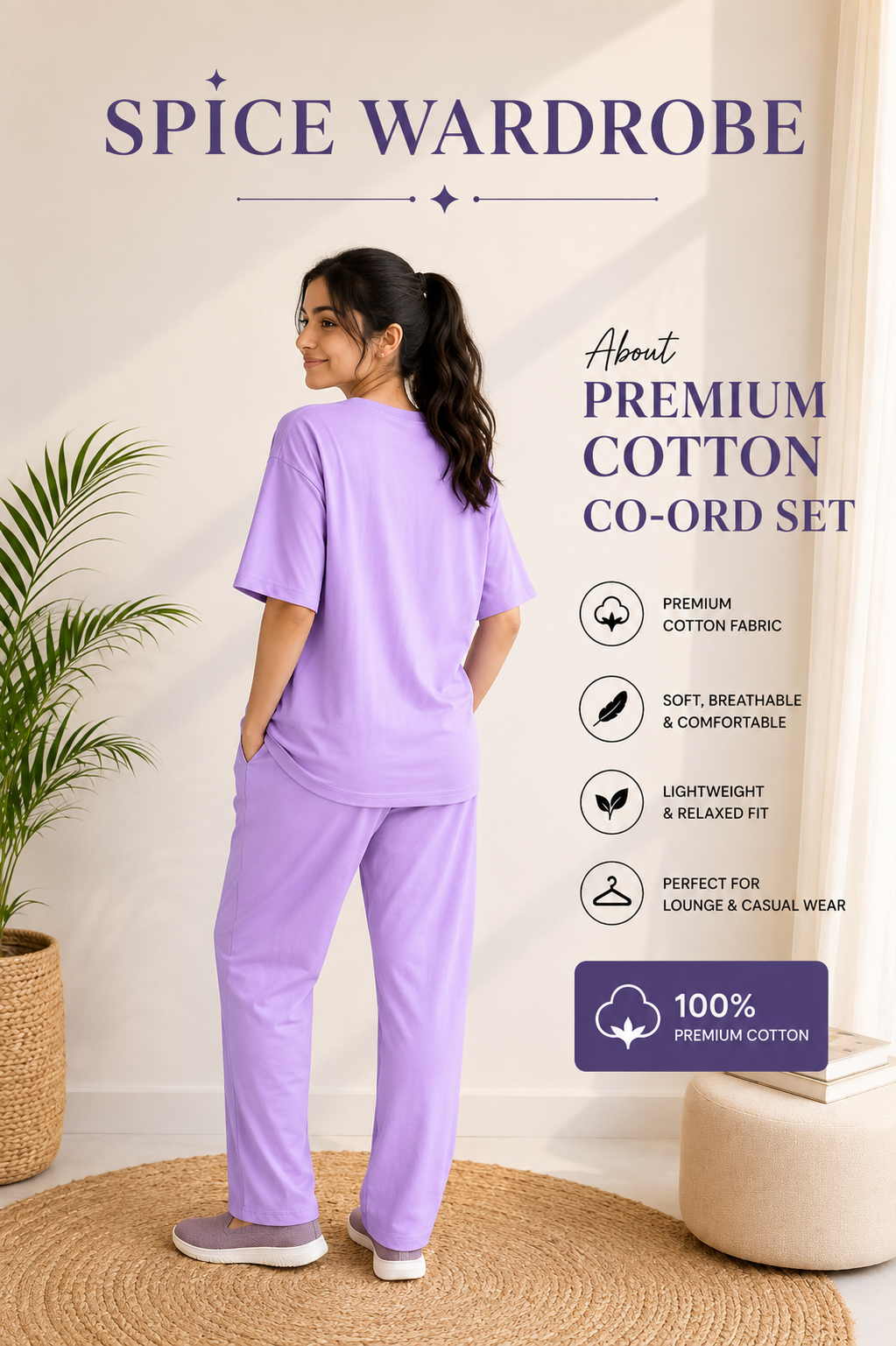 Spice Wardrobe Co-ord Set Women Cotton Casual Tee and Pants