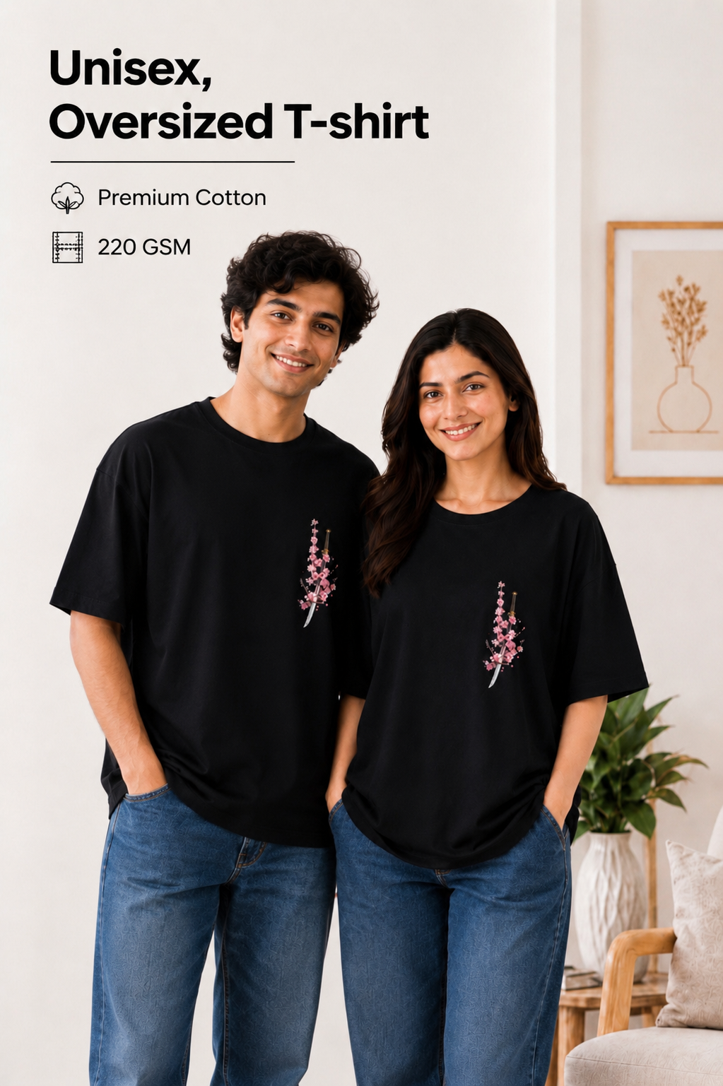 Unisex Black Oversized Luffy Graphic Print Pure Cotton T-Shirt