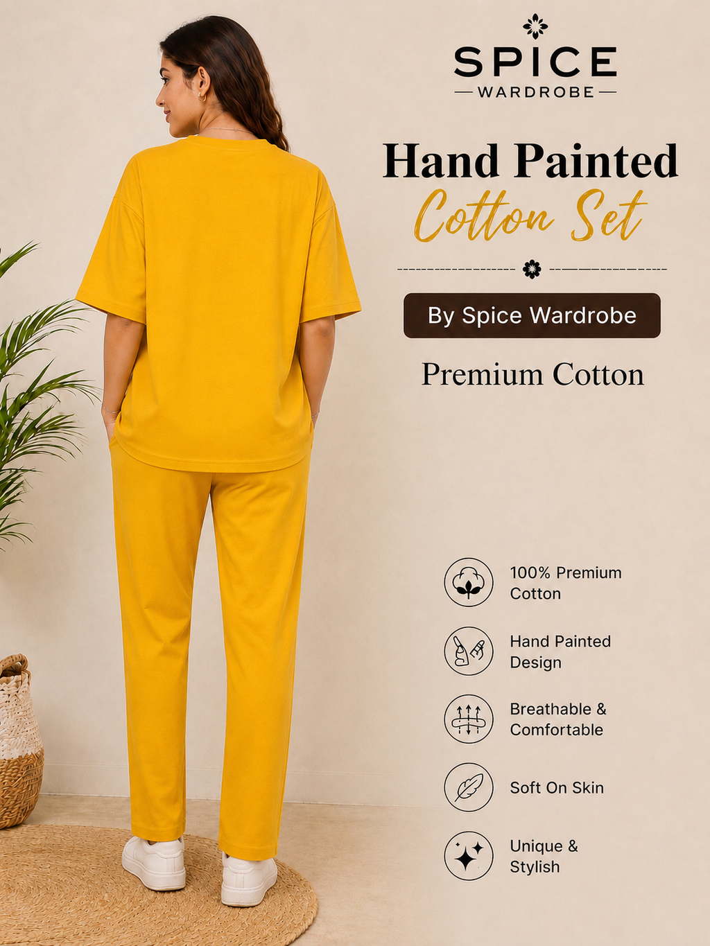 Spice Wardrobe Co-ord Set Women Cotton Casual Tee and Pants