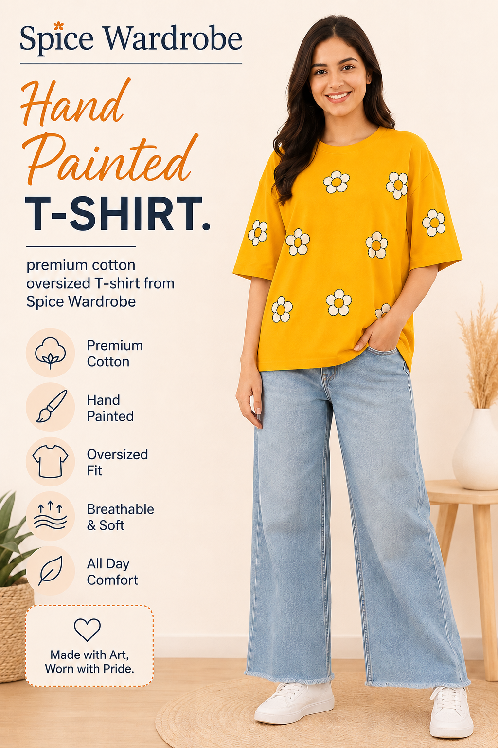 Spice Wardrobe Hand painted Oversized Cotton Women's T-Shirt