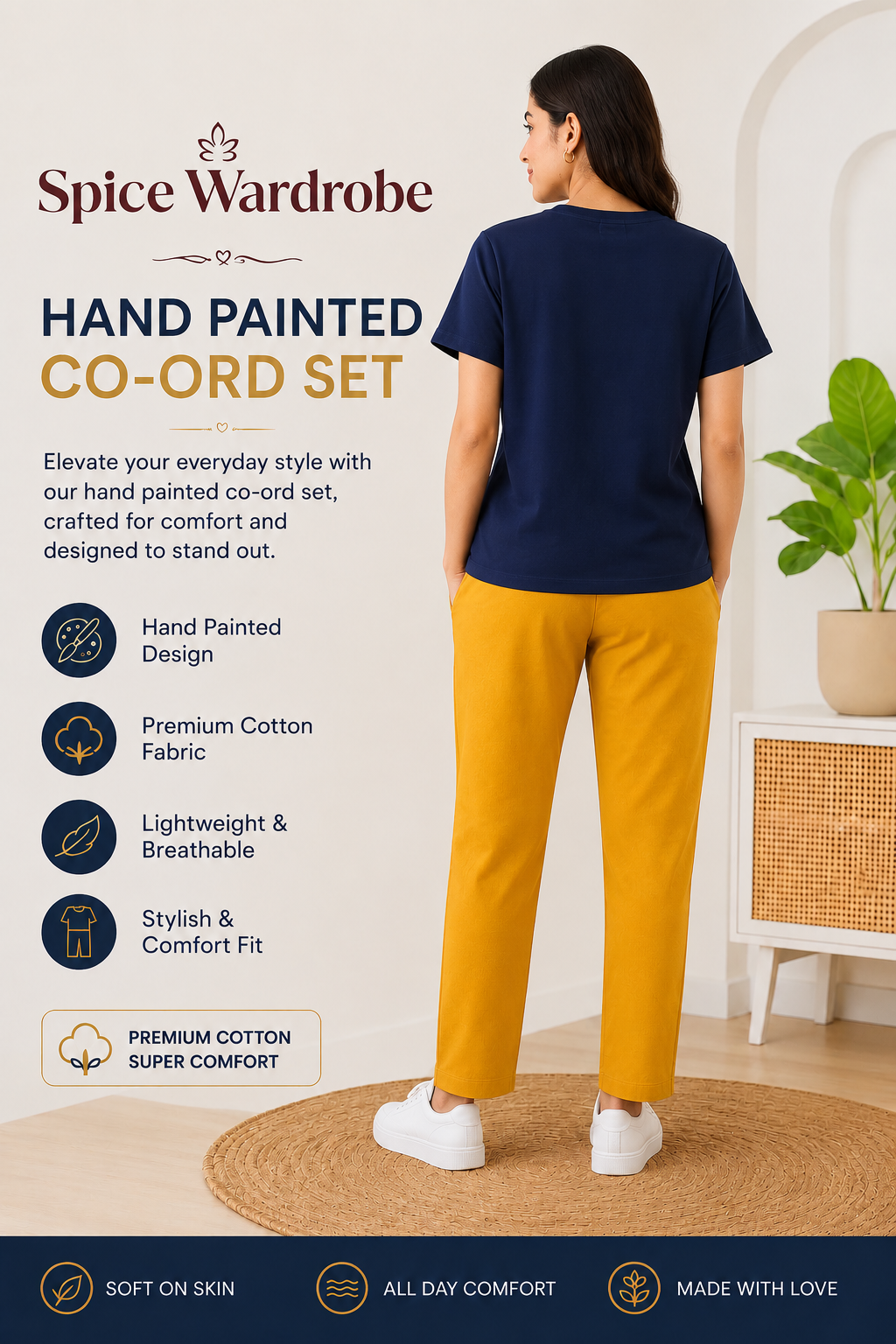 Spice Wardrobe Co-ord Set Women Cotton Casual Tee and Pants