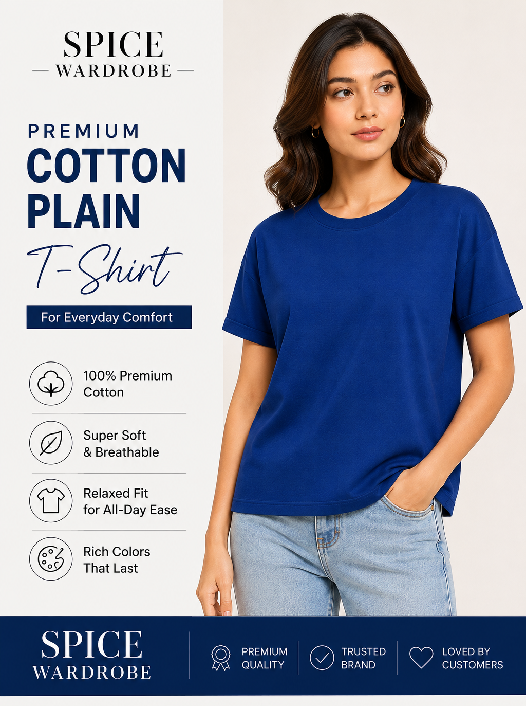 Spice Wardrobe Plain Cotton Women T-Shirt
