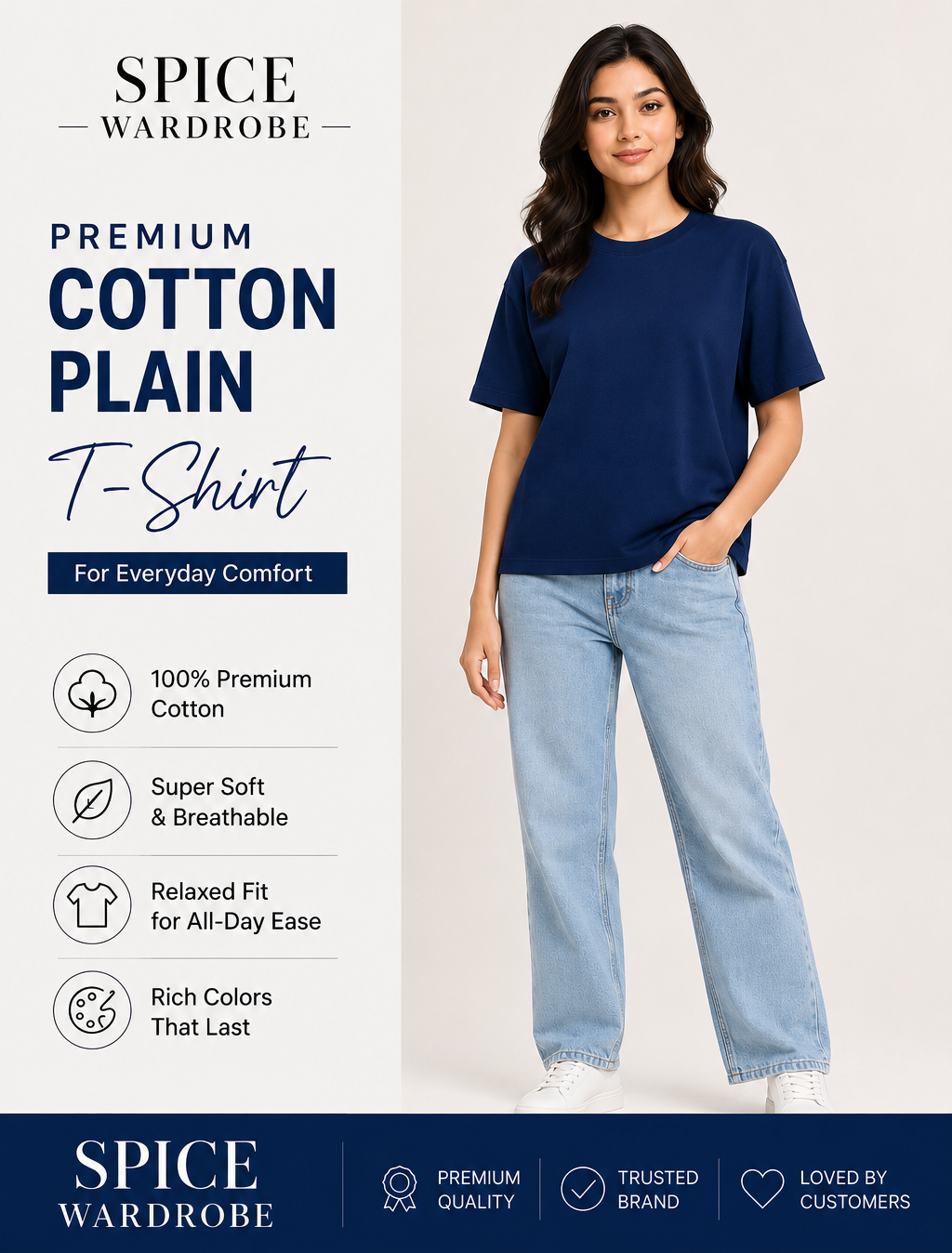 Spice Wardrobe Plain Cotton Women T-Shirt