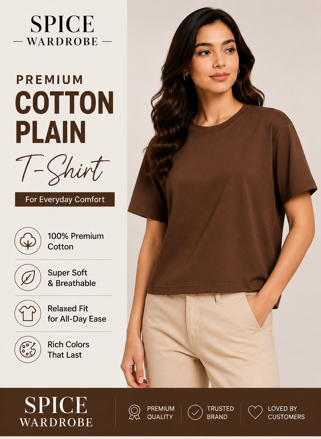 Spice Wardrobe Plain Cotton Women T-Shirt