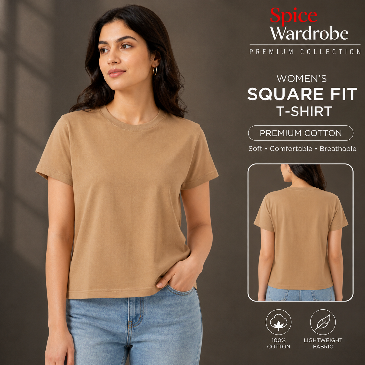 Spice Wardrobe Plain Cotton Women T-Shirt