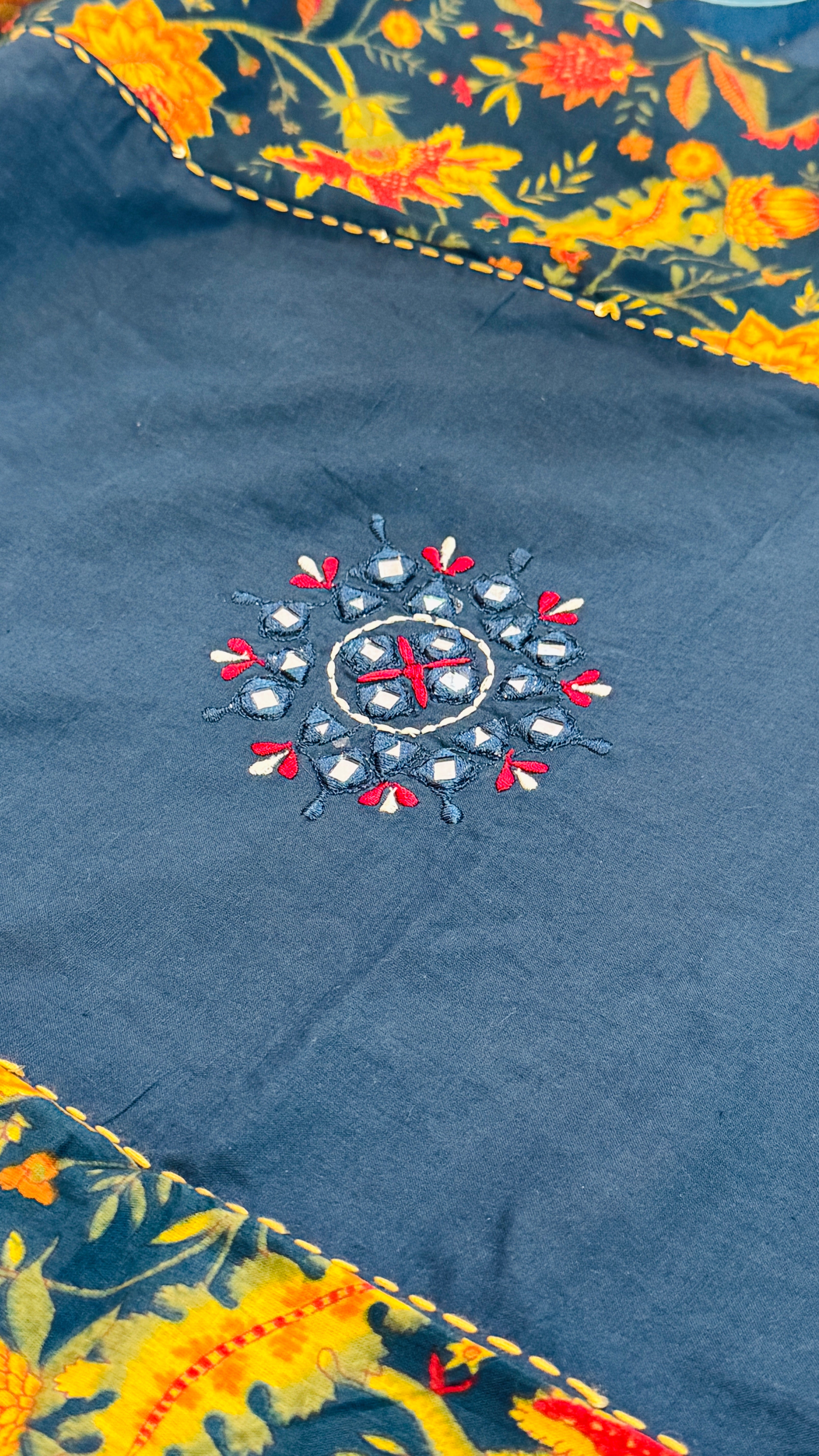 Spice Wardrobe Elegant Peacock Blue Cotton Printed Suit