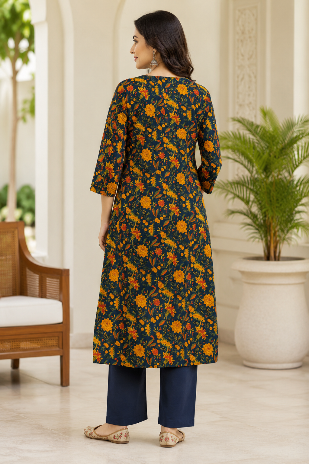 Spice Wardrobe Elegant Peacock Blue Cotton Printed Suit