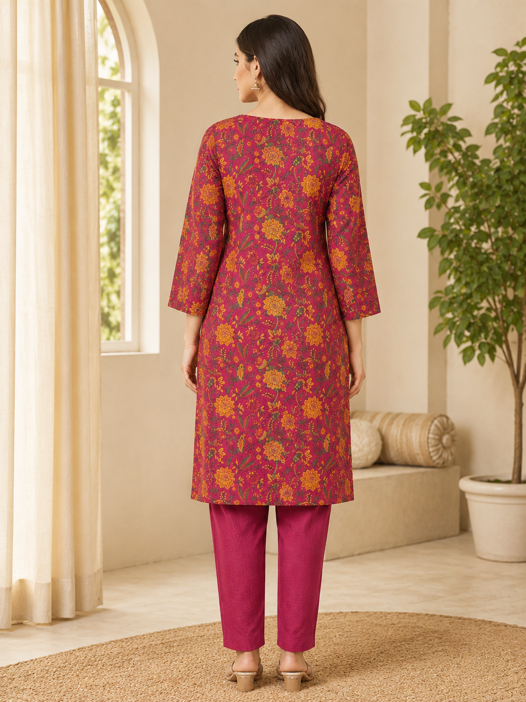 Spice Wardrobe Elegant Pink Cotton Printed Suit