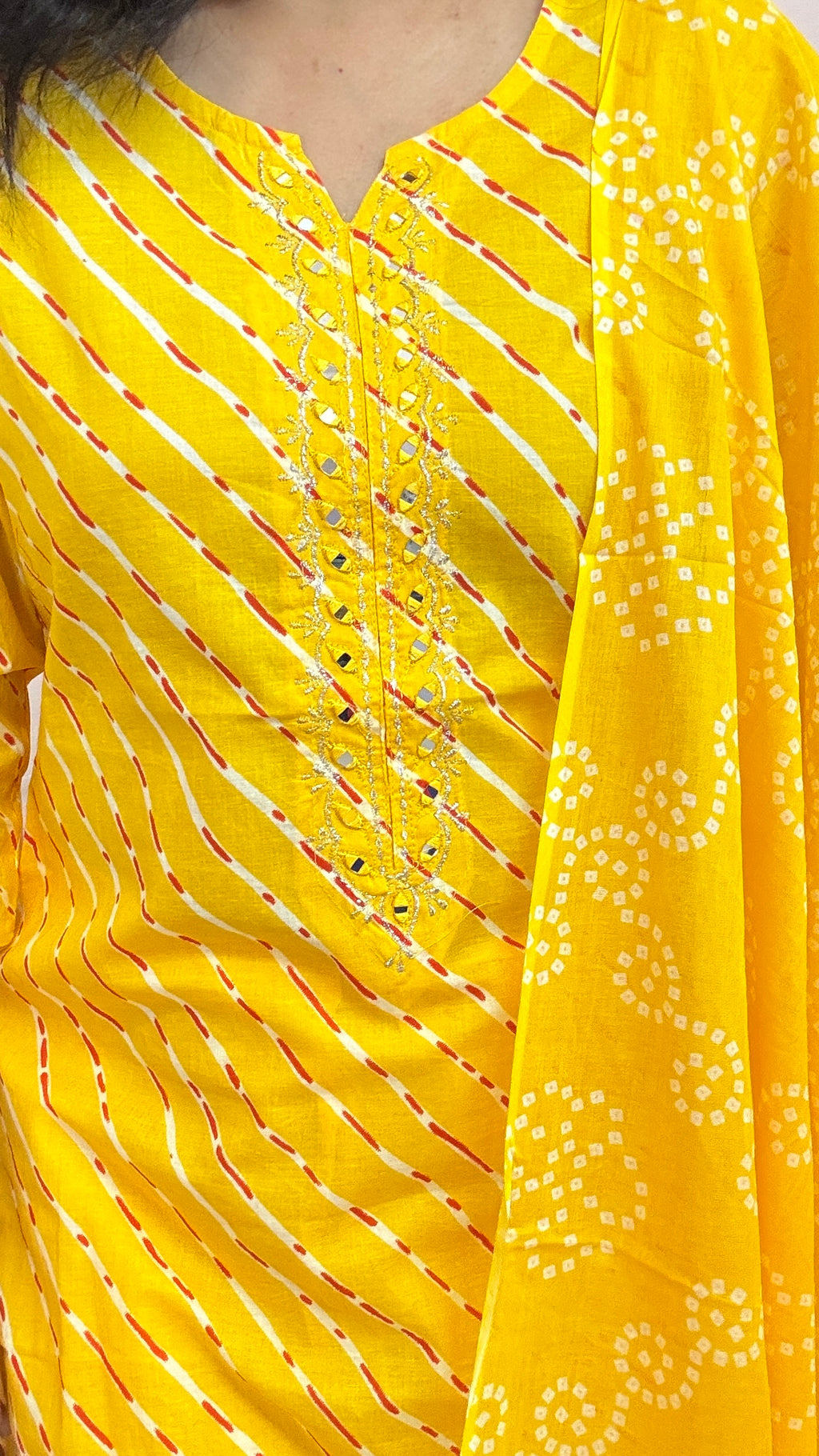 Spice Wardrobe Elegant Yellow Cotton Printed Suit