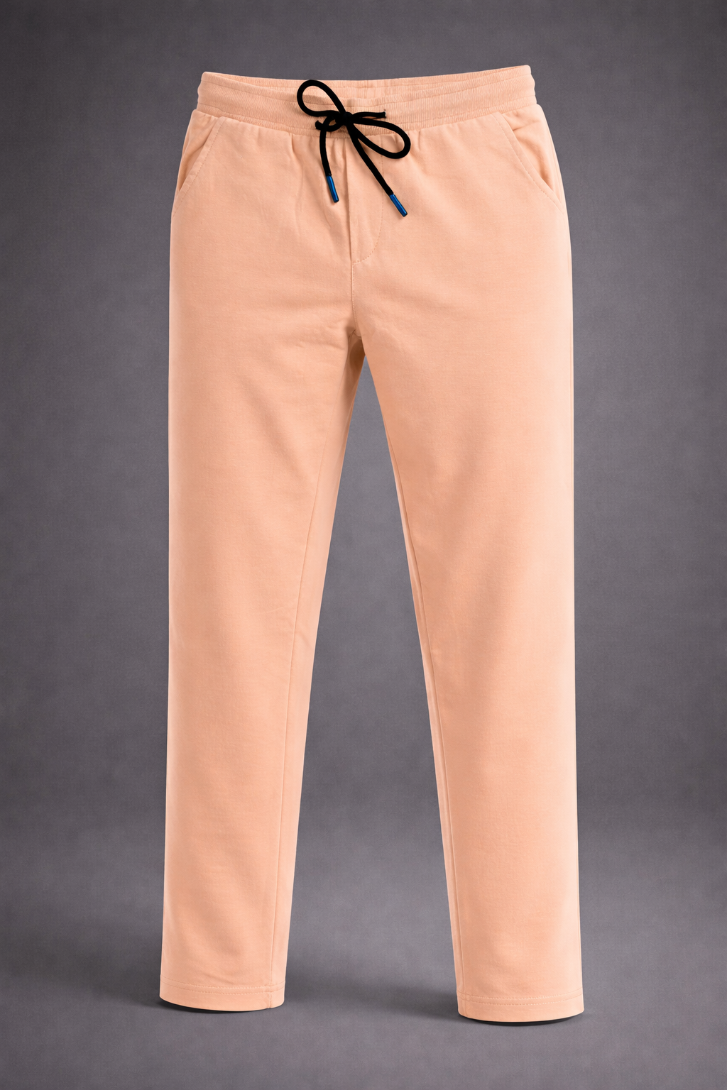 Kids Light Orange Drawstring Straight Pants, Elastic Waist, Side Pockets, Casual Loungewear