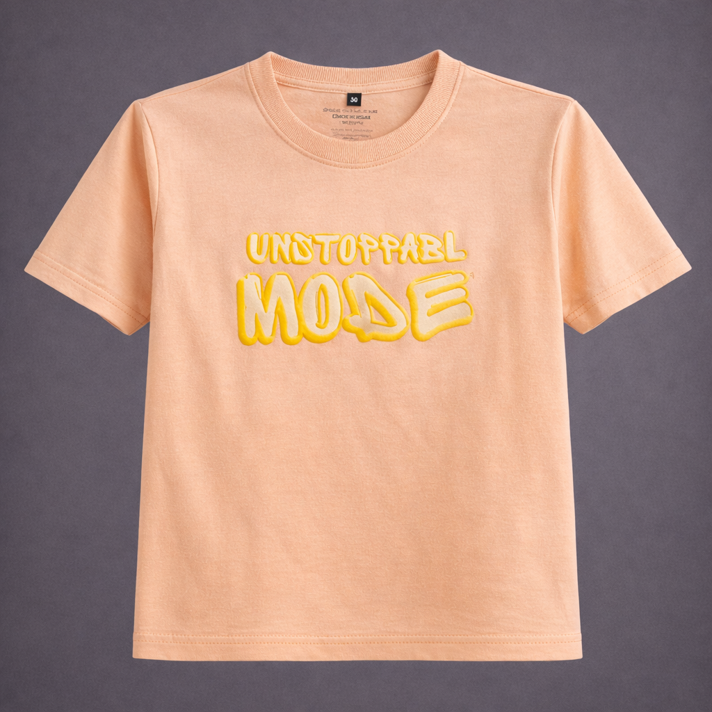 Kids Orange Round Neck Half Sleeves 260 GSM Cotton T-shirt