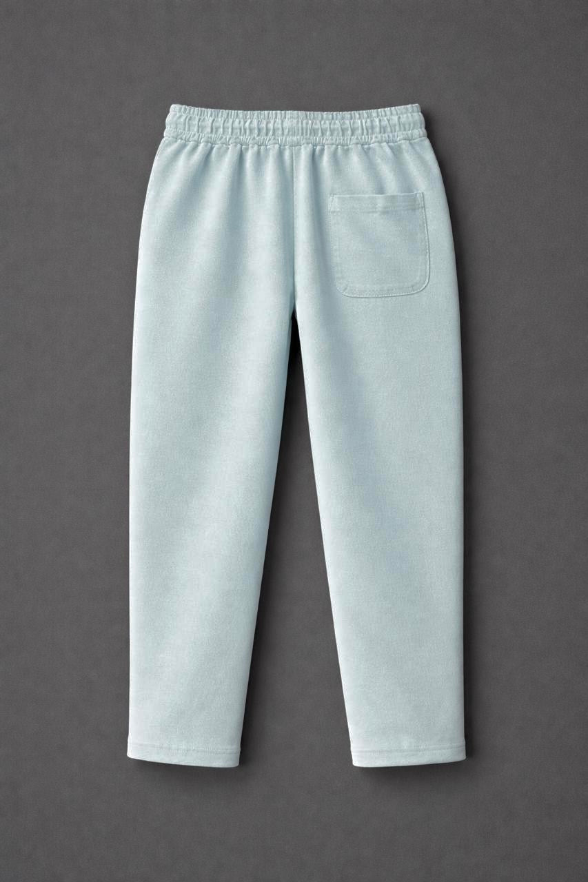 Kids Light Blue Drawstring Straight Pants, Elastic Waist, Side Pockets, Casual Loungewear