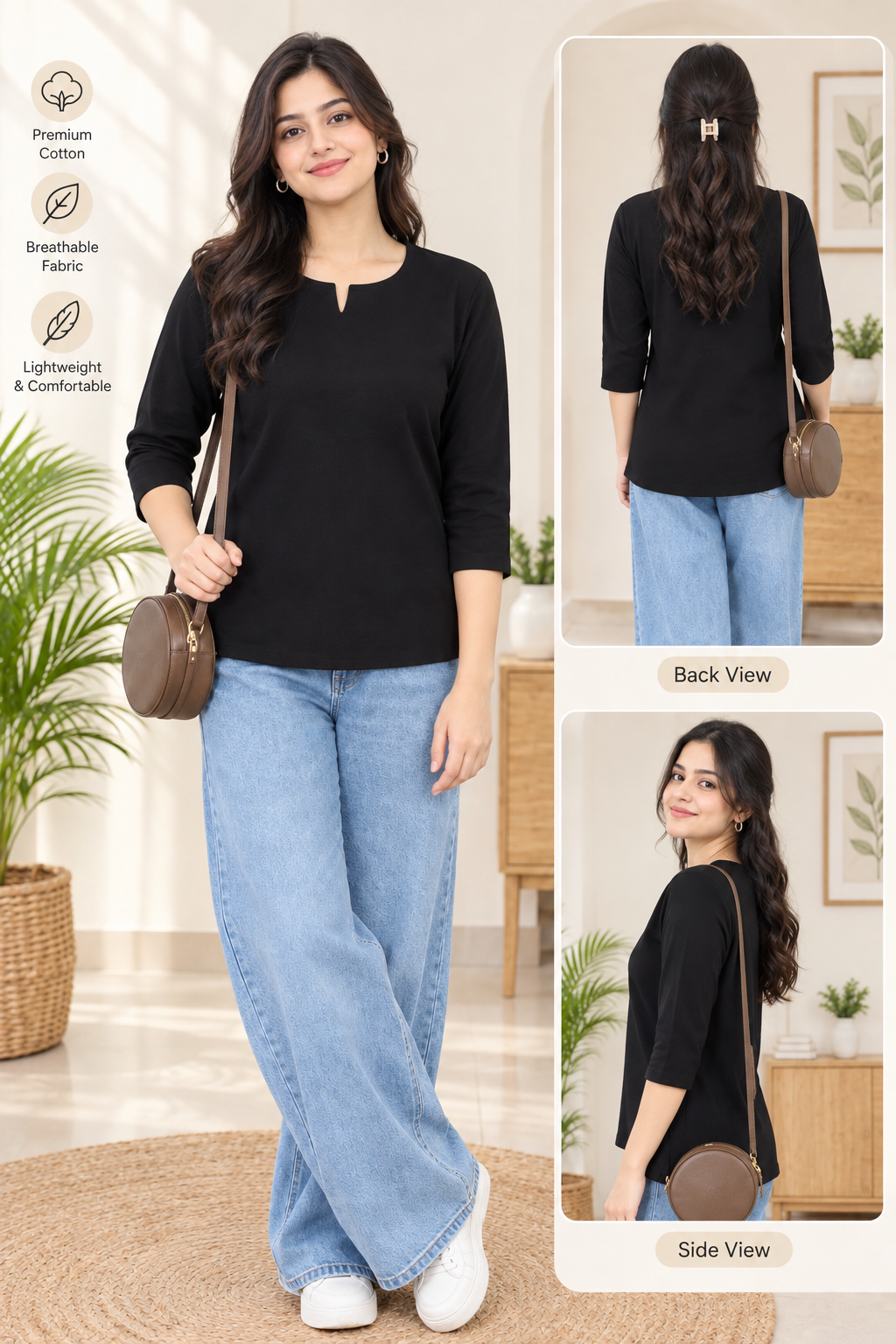 Spice Wardrobe Black  Elegant Premium Cotton Short Kurti for Women