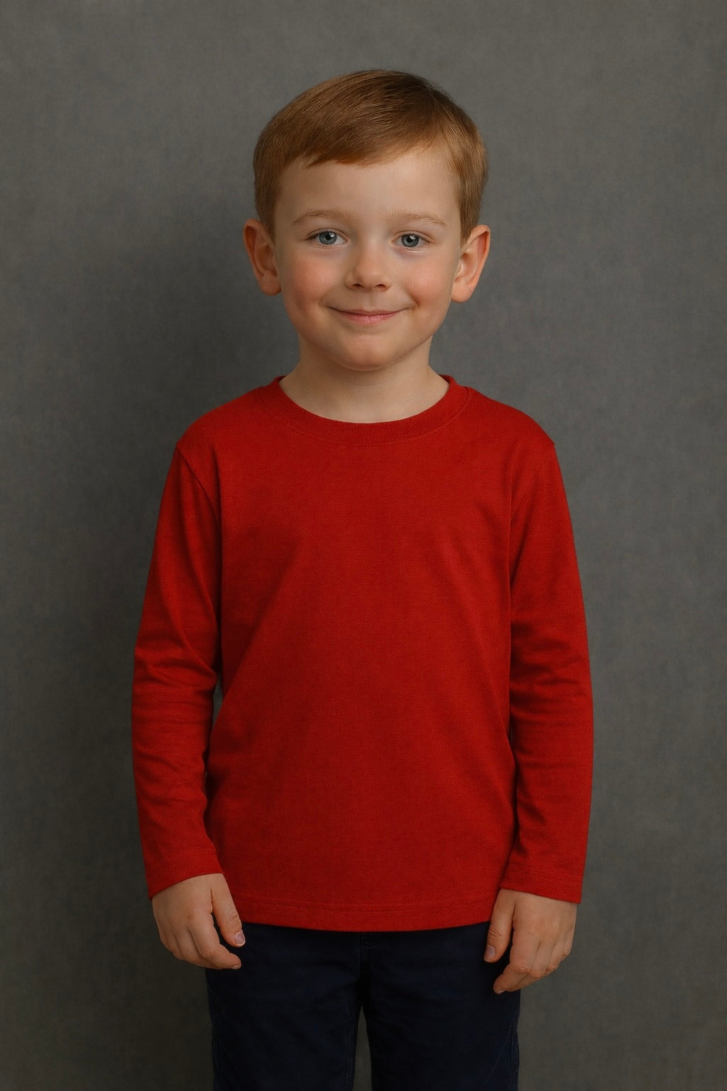 Spice Wardrobe Kids Full Sleeve Plain Cotton T-Shirt, Red, Crew Neck