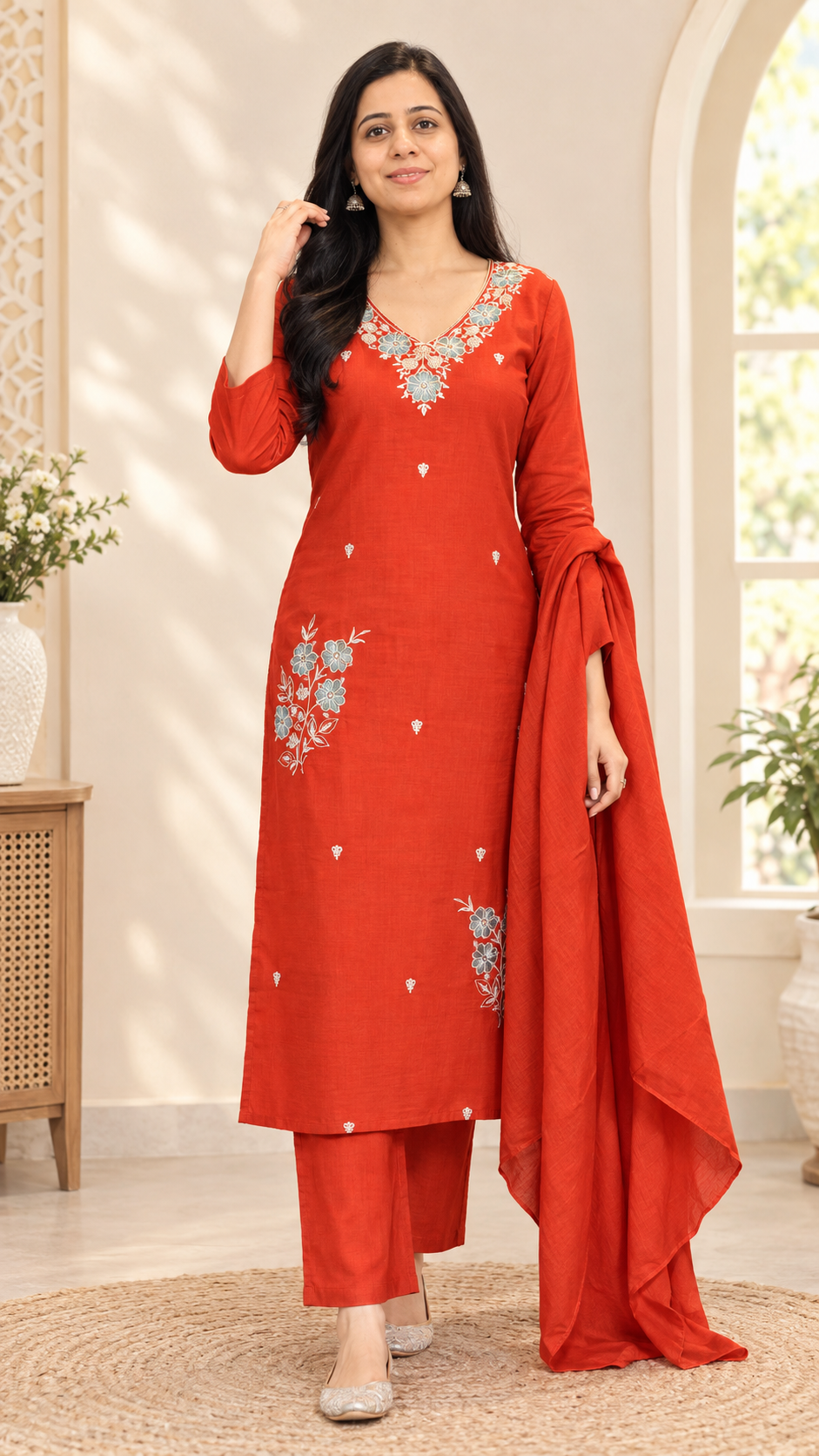Spice Wardrobe Orange Soft Silk 3 pieces Suit party wear