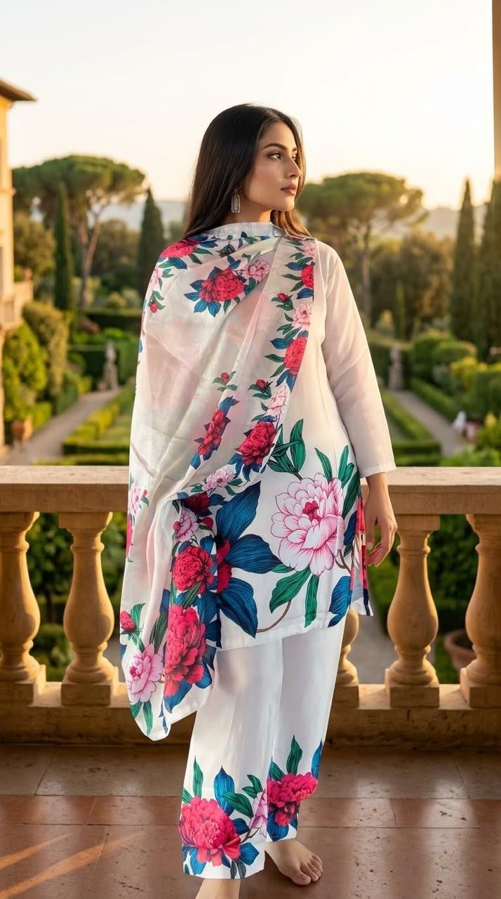Women’s Floral Printed Farshi Salwar Suit Set with Dupatta