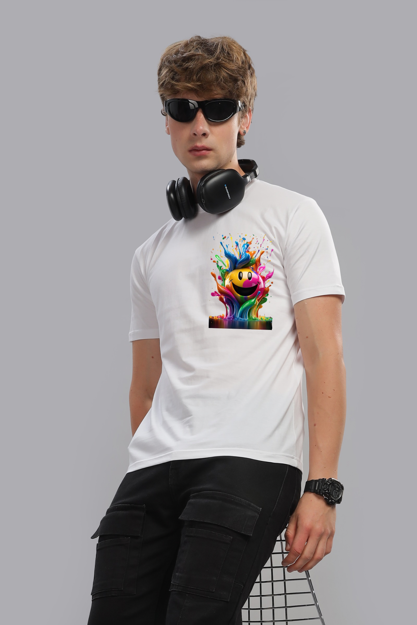 Holi Special T-Shirt for Men, White, Colorful Print, Festival Wear