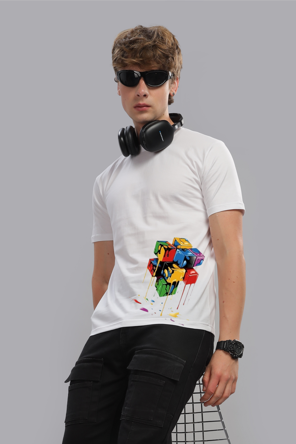 Holi Special T-Shirt for Men, White, Colorful Print, Festival Wear