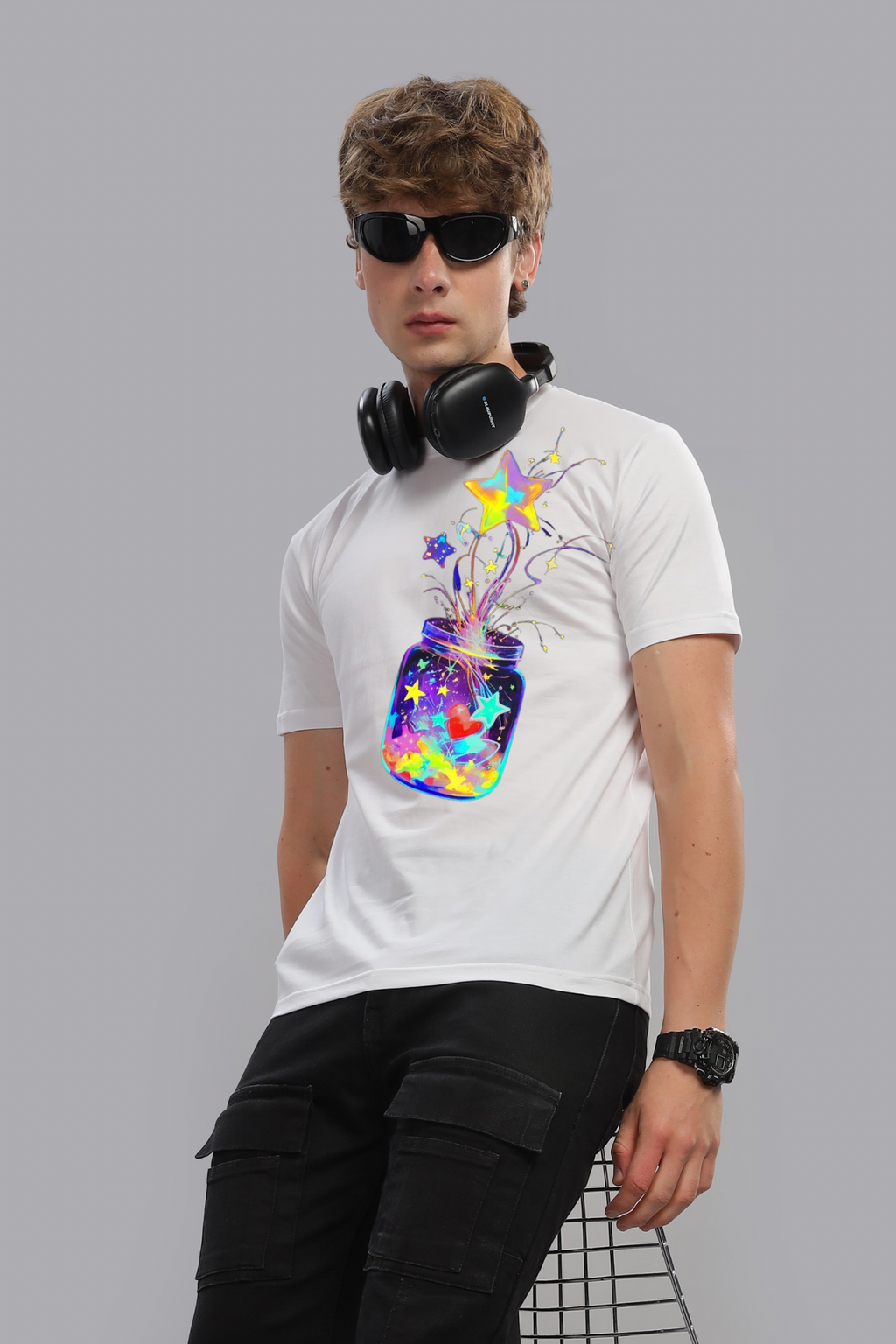 Holi Special T-Shirt for Men, White, Colorful Print, Festival Wear