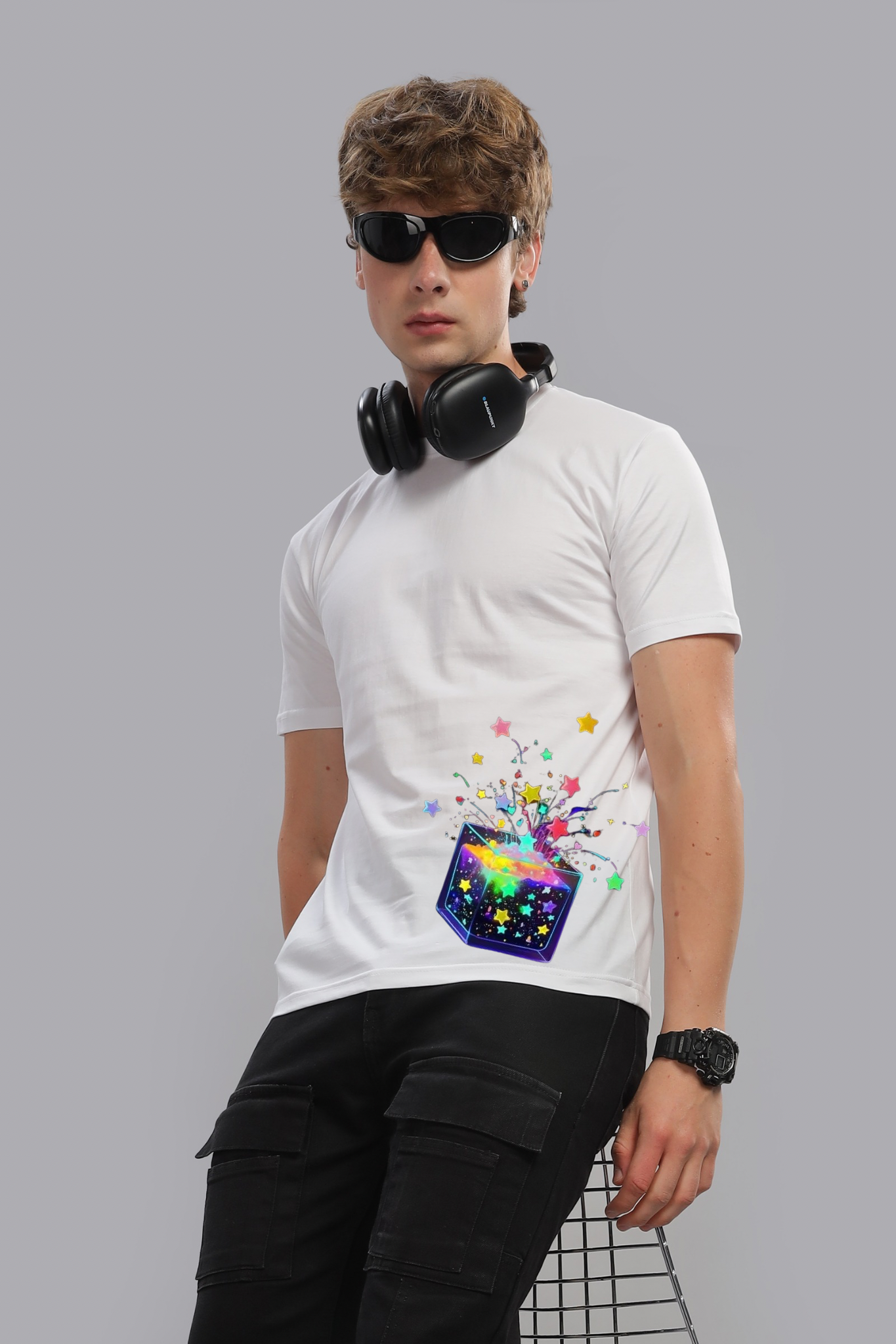 Holi Special T-Shirt for Men, White, Colorful Print, Festival Wear