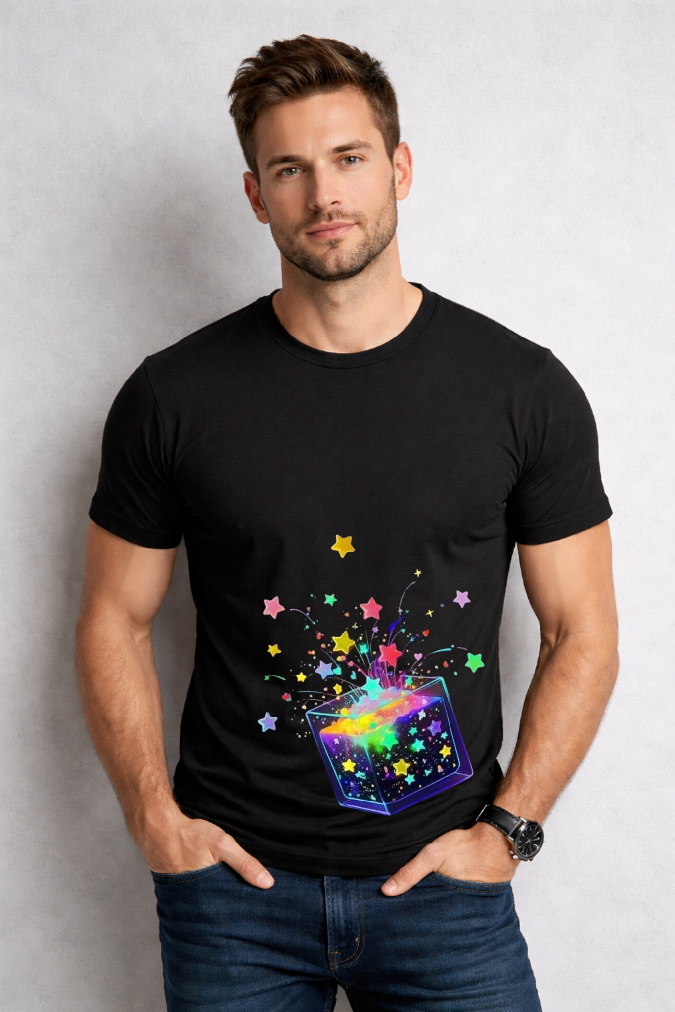 Holi Special T-Shirt for Men, Black, Colorful Print, Festival Wear