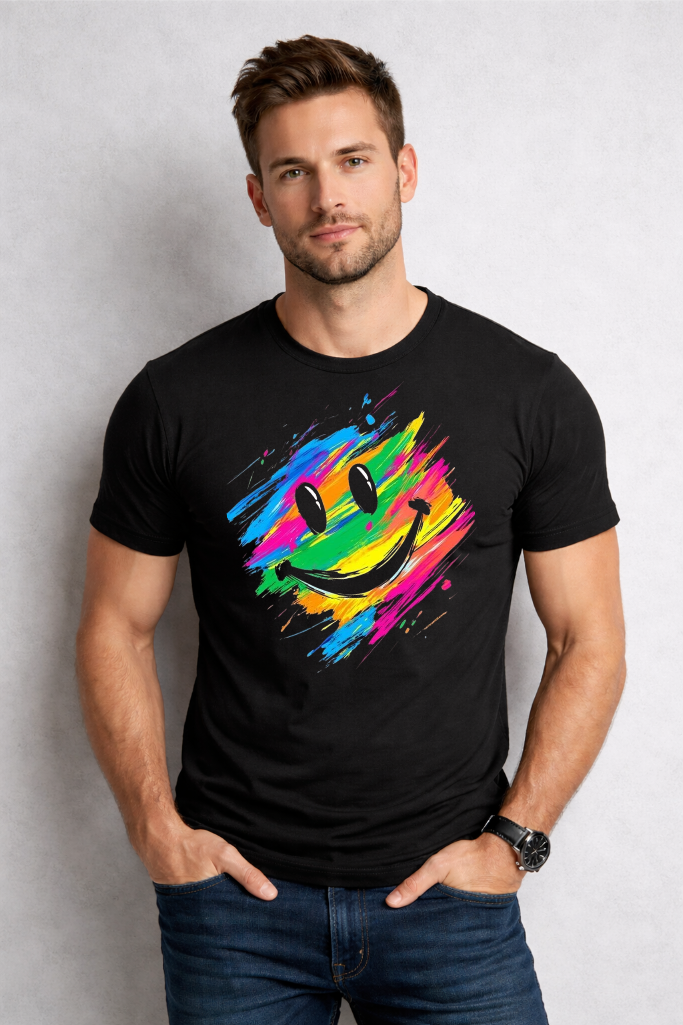 Holi Special T-Shirt for Men, Black, Colorful Print, Festival Wear