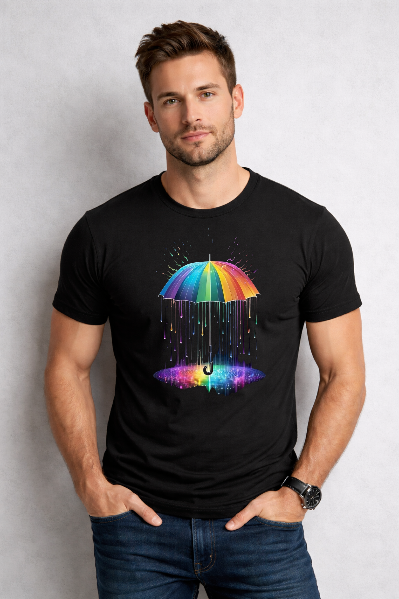 Holi Special T-Shirt for Men, Black, Colorful Print, Festival Wear