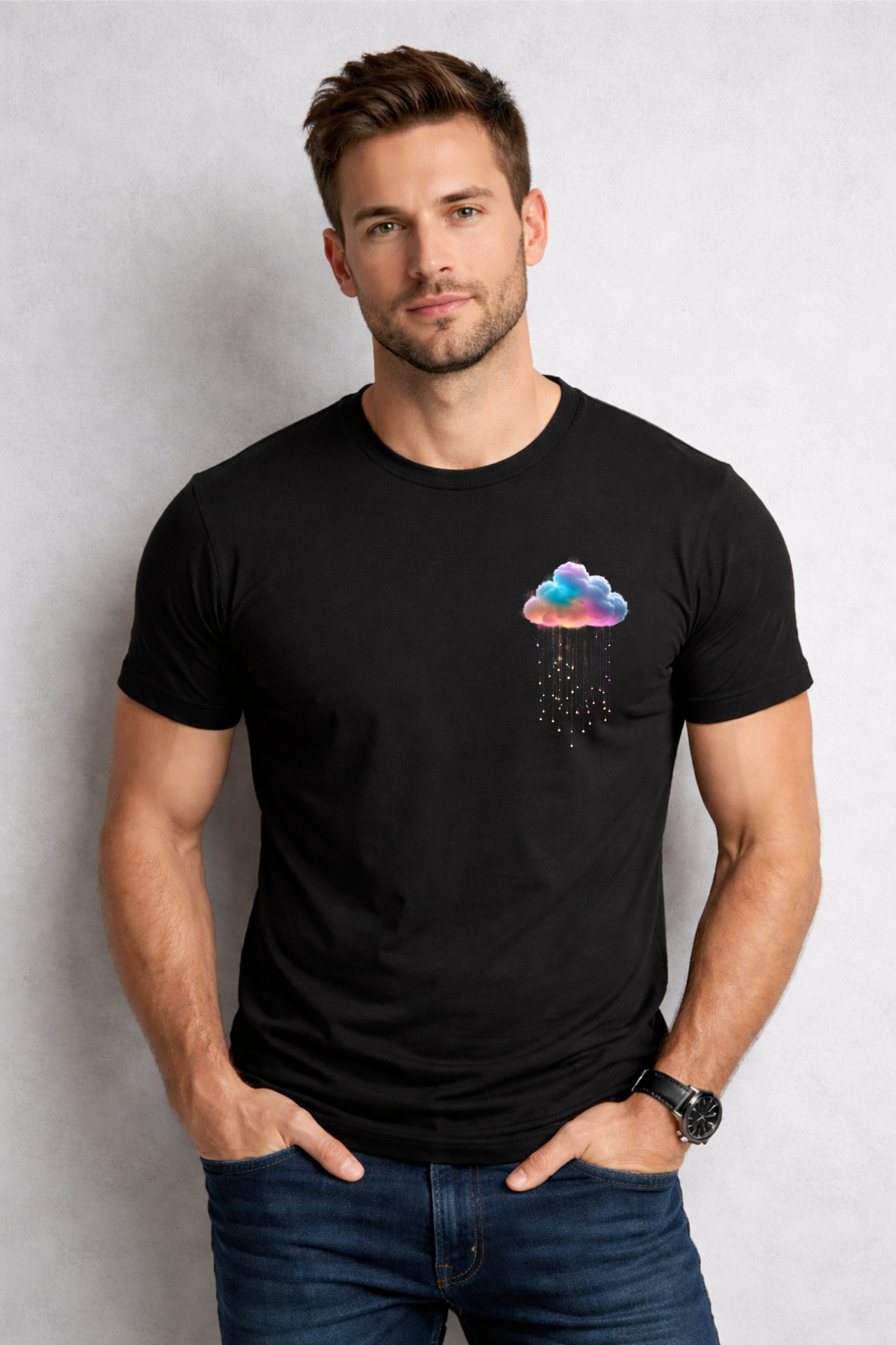 Holi Special T-Shirt for Men, Black, Colorful Print, Festival Wear