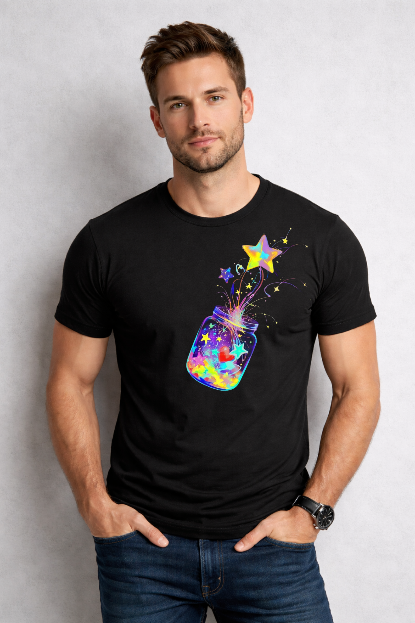 Holi Special T-Shirt for Men, Black, Colorful Print, Festival Wear