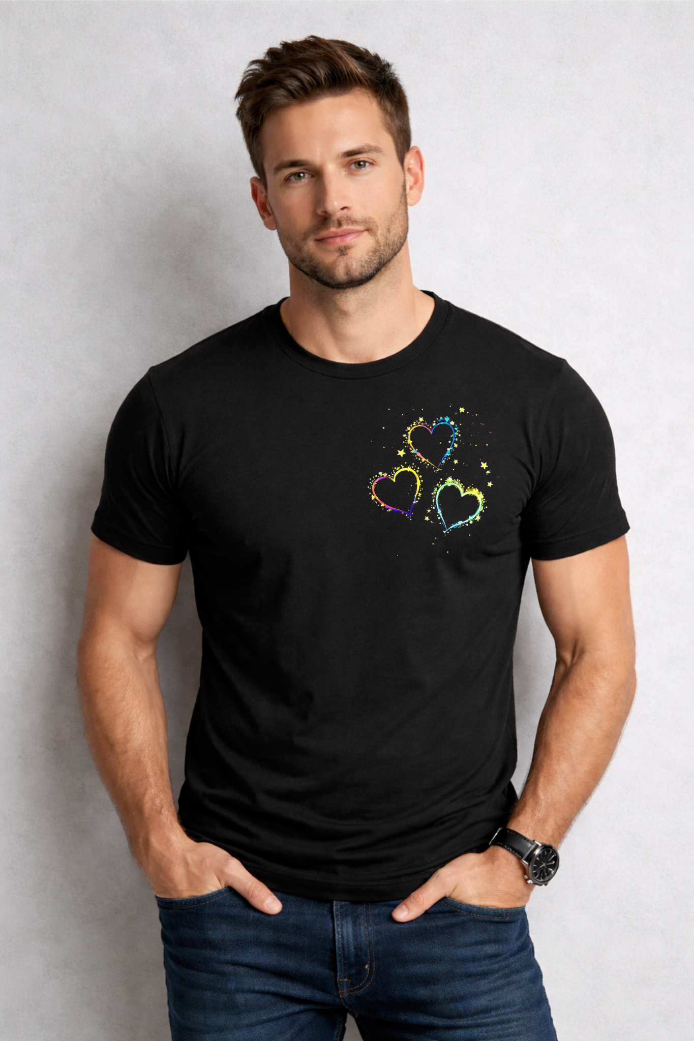 Holi Special T-Shirt for Men, Black, Colorful Print, Festival Wear