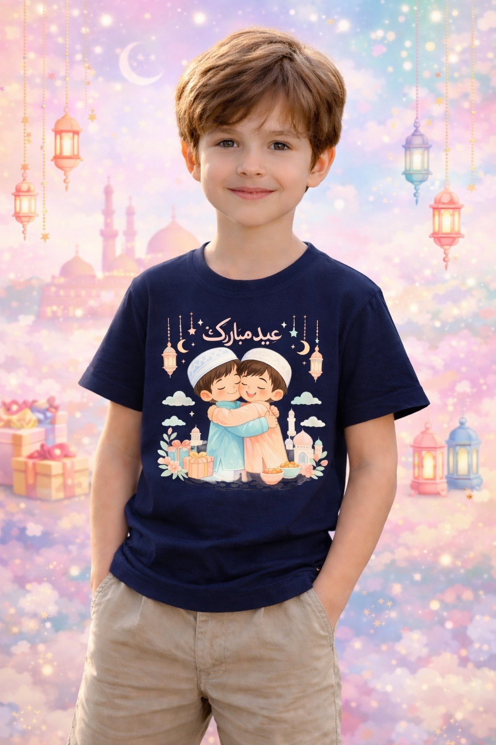 Eid Special T-Shirt for Kids, Blue, Colorful Print, Festival Wear