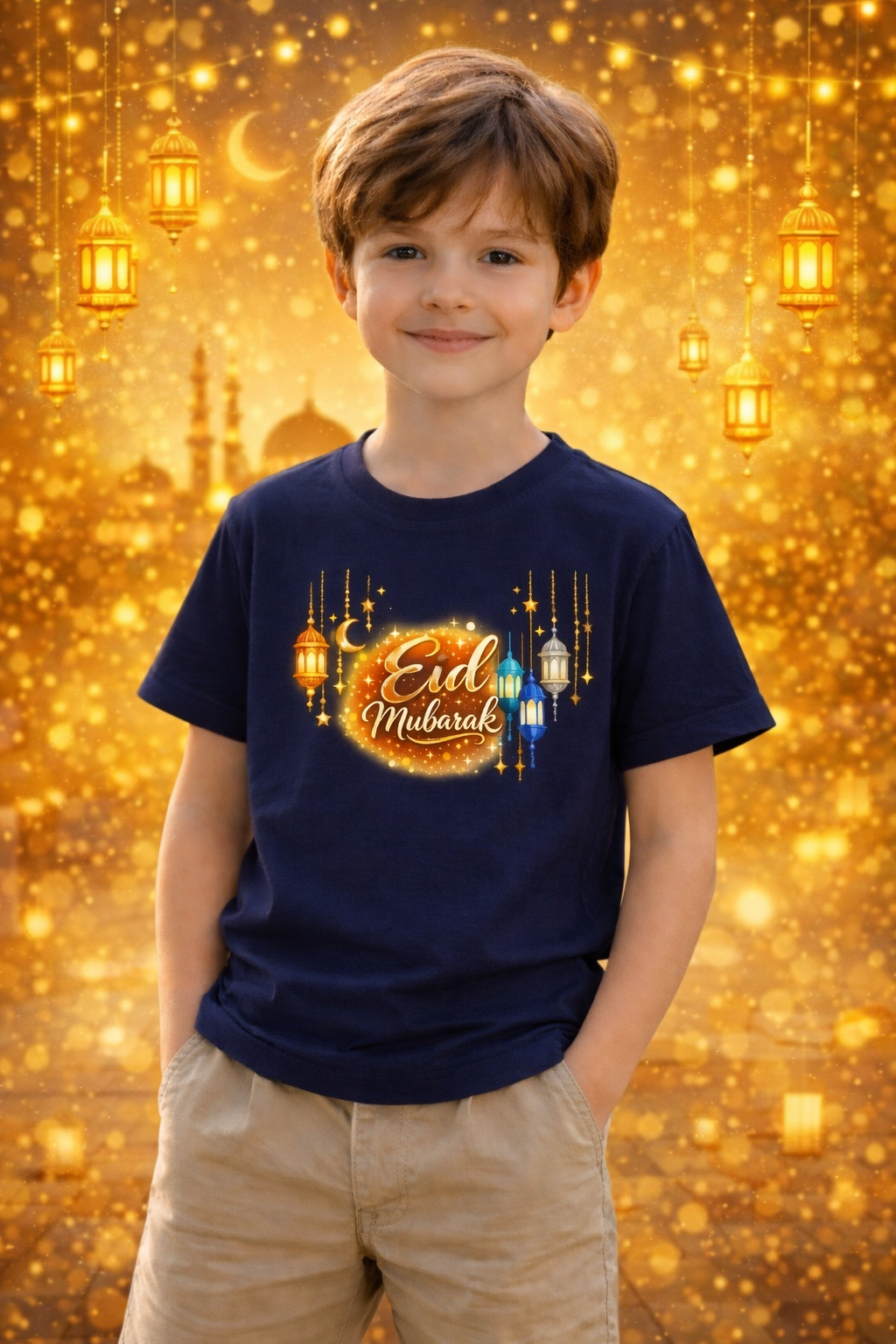 Eid Special T-Shirt for Kids, Blue, Colorful Print, Festival Wear