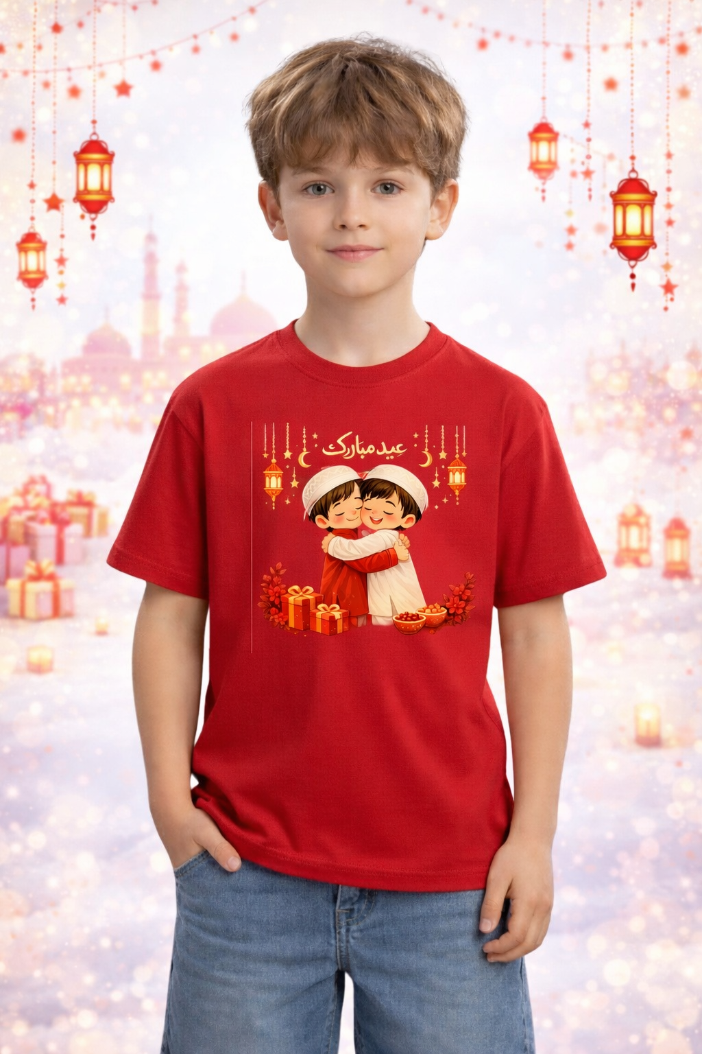 Eid Special T-Shirt for Kids,Red, Colorful Print, Festival Wear