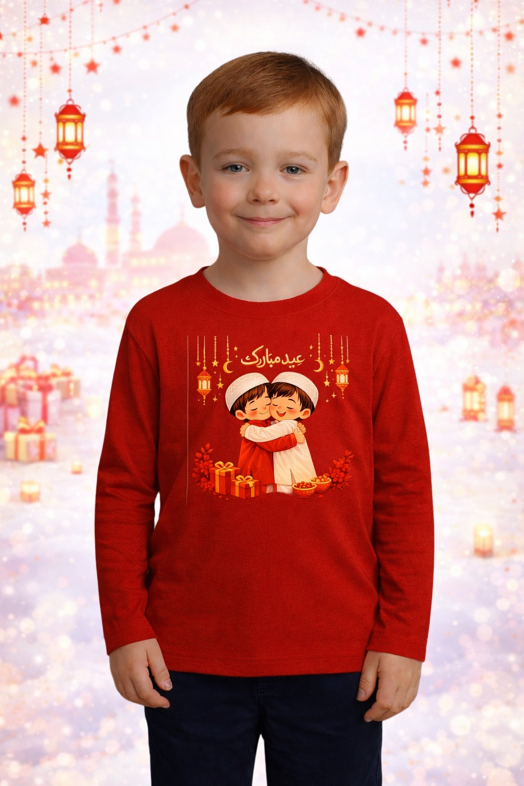Eid Special T-Shirt for Kids,Red, Colorful Print, Festival Wear