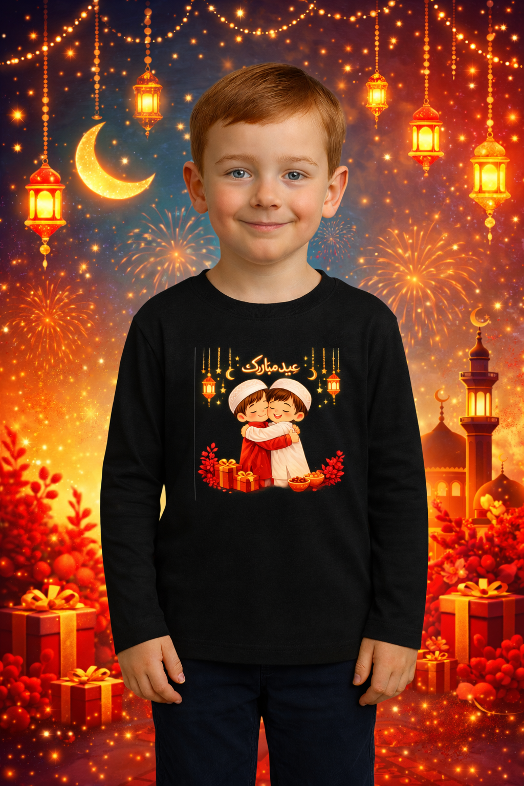Eid Special T-Shirt for Kids,Black, Colorful Print, Festival Wear