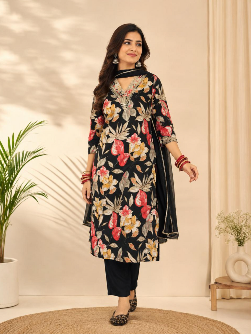 Spice Wardrobe Elegant Bottle Green Printed Cotton Suit